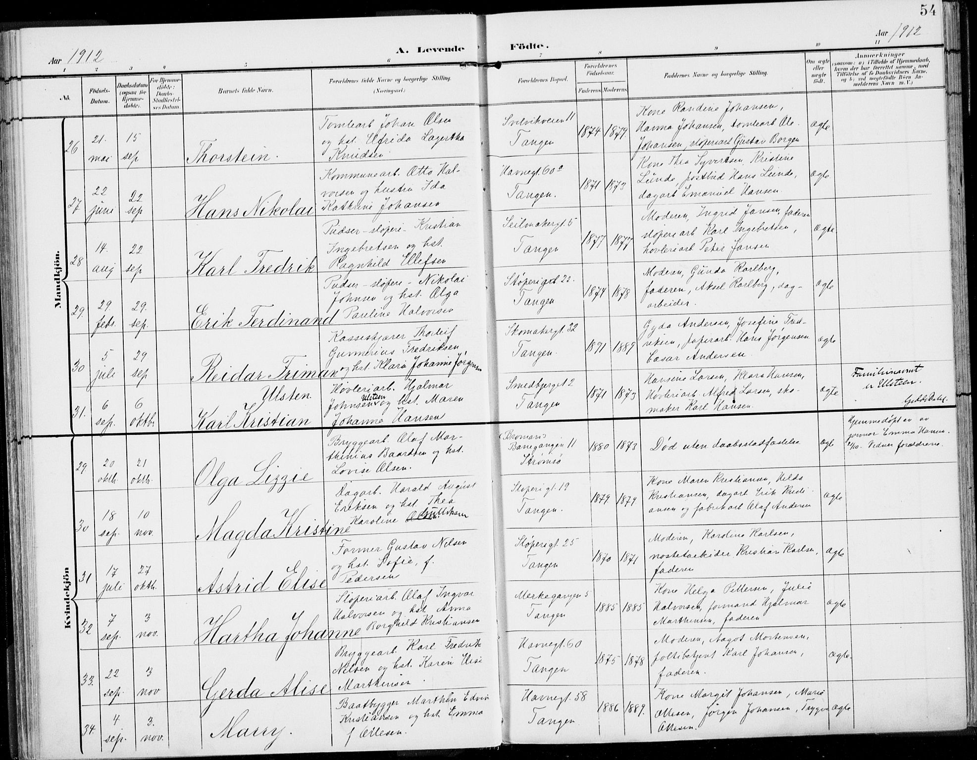 Strømsø kirkebøker, AV/SAKO-A-246/F/Fb/L0008: Parish register (official) no. II 8, 1902-1933, p. 54