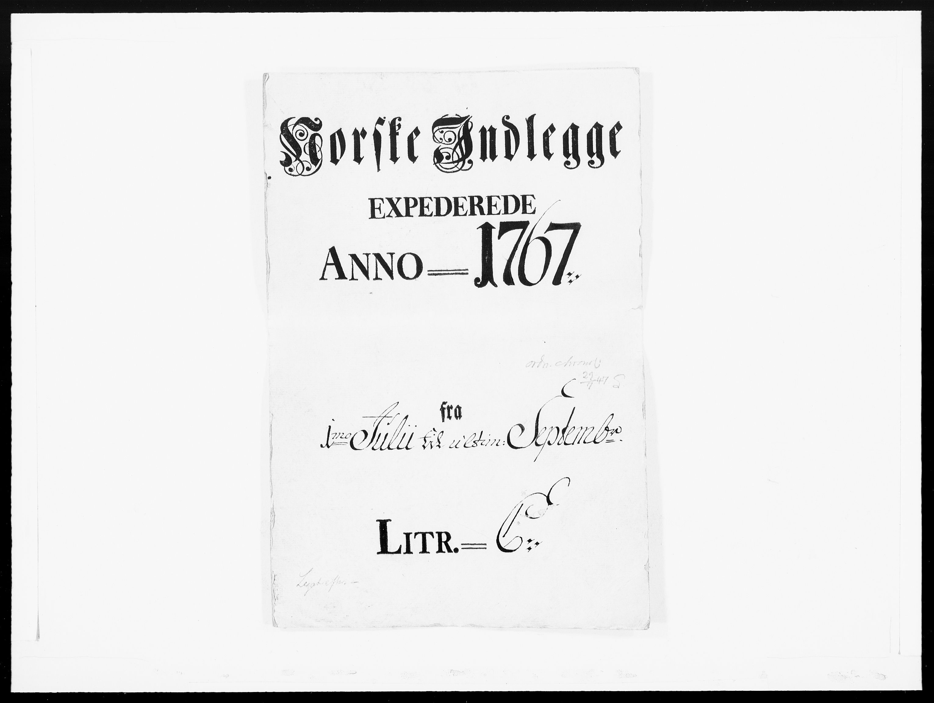 Danske Kanselli 1572-1799, AV/RA-EA-3023/F/Fc/Fcc/Fcca/L0196: Norske innlegg 1572-1799, 1767, p. 1