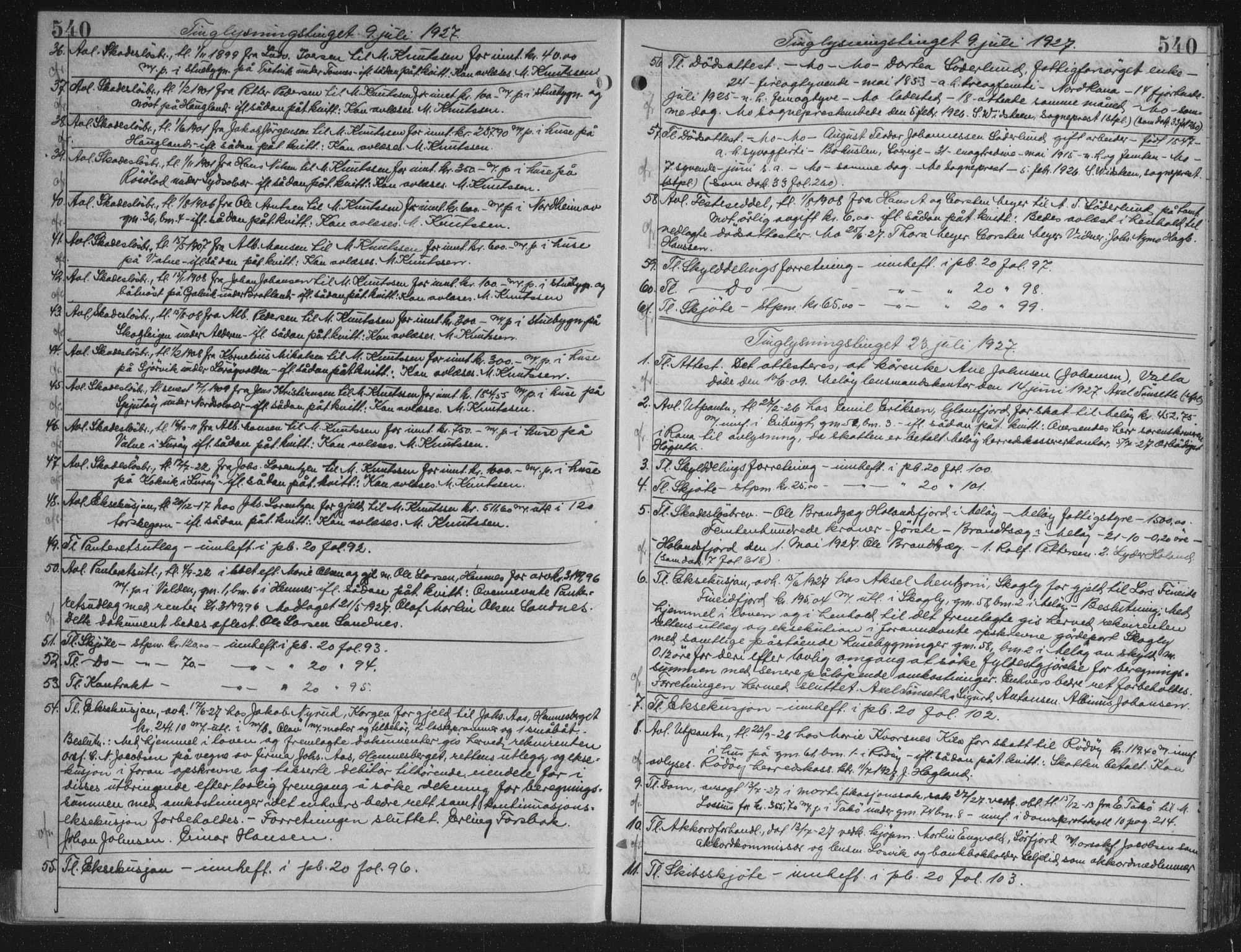 Rana sorenskriveri , AV/SAT-A-1108/1/2/2C/L0018: Mortgage book no. 18, 1923-1928, p. 540, Deed date: 23.07.1927
