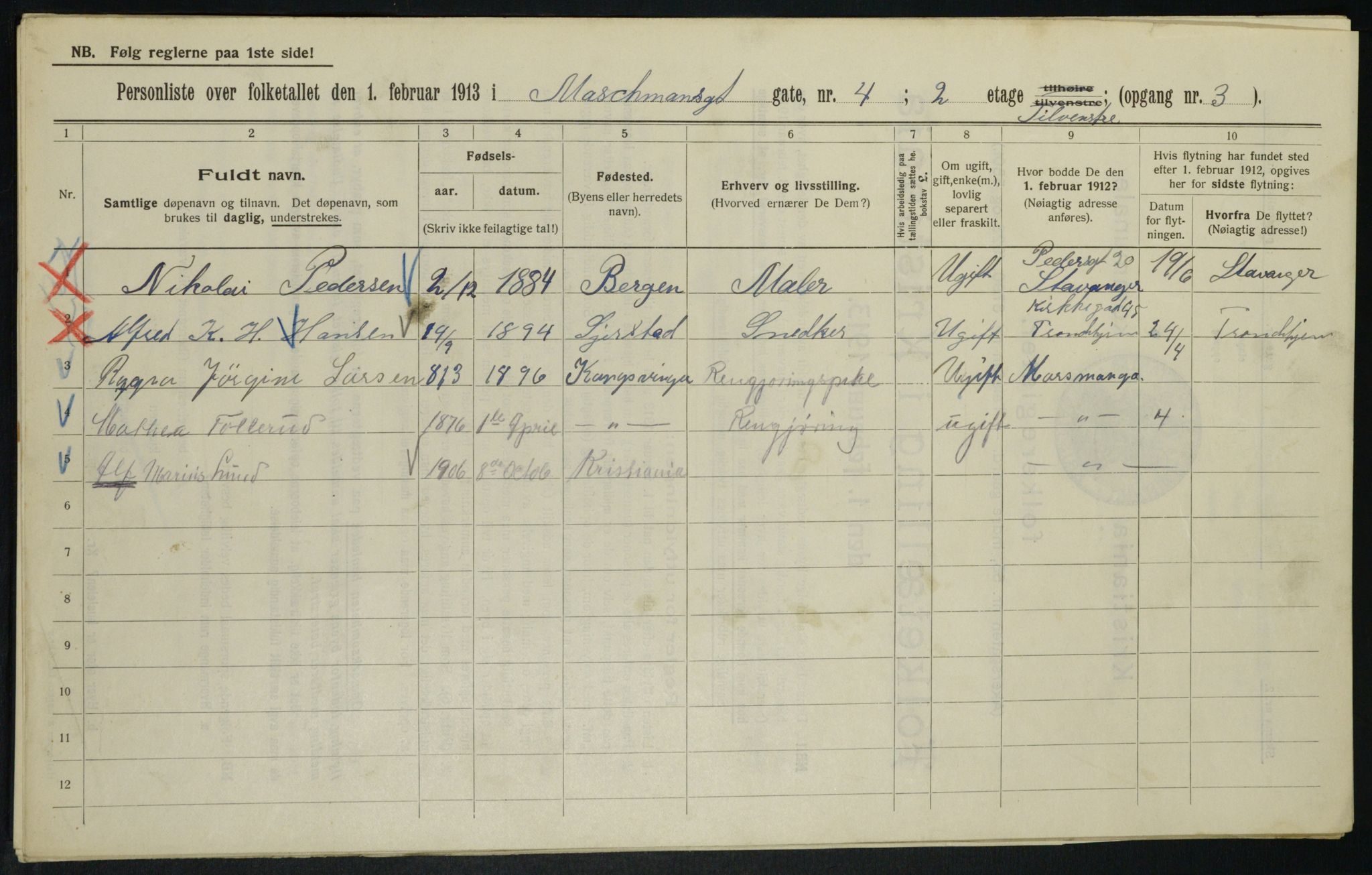 OBA, Municipal Census 1913 for Kristiania, 1913, p. 64607