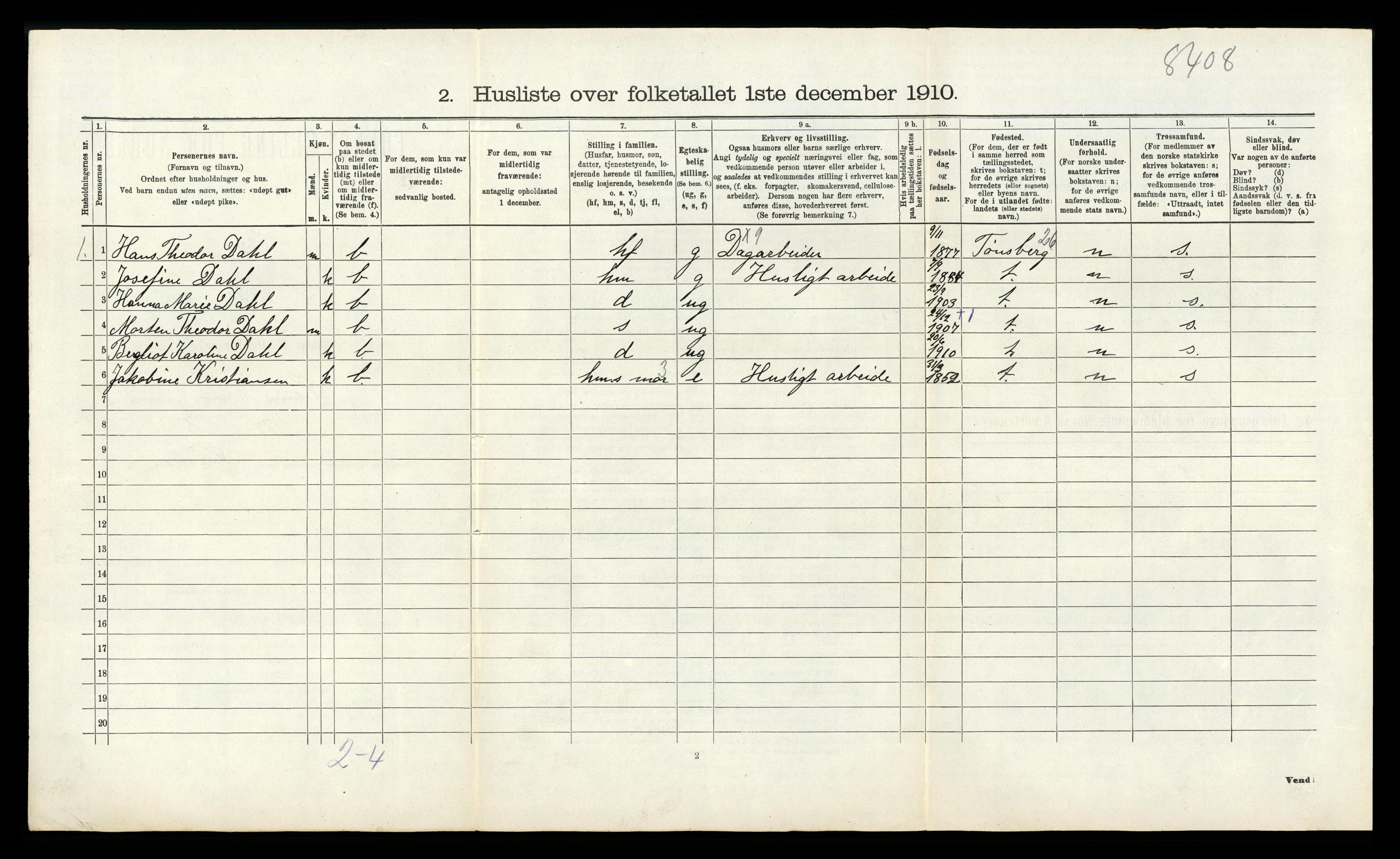 RA, 1910 census for Sem, 1910, p. 1037