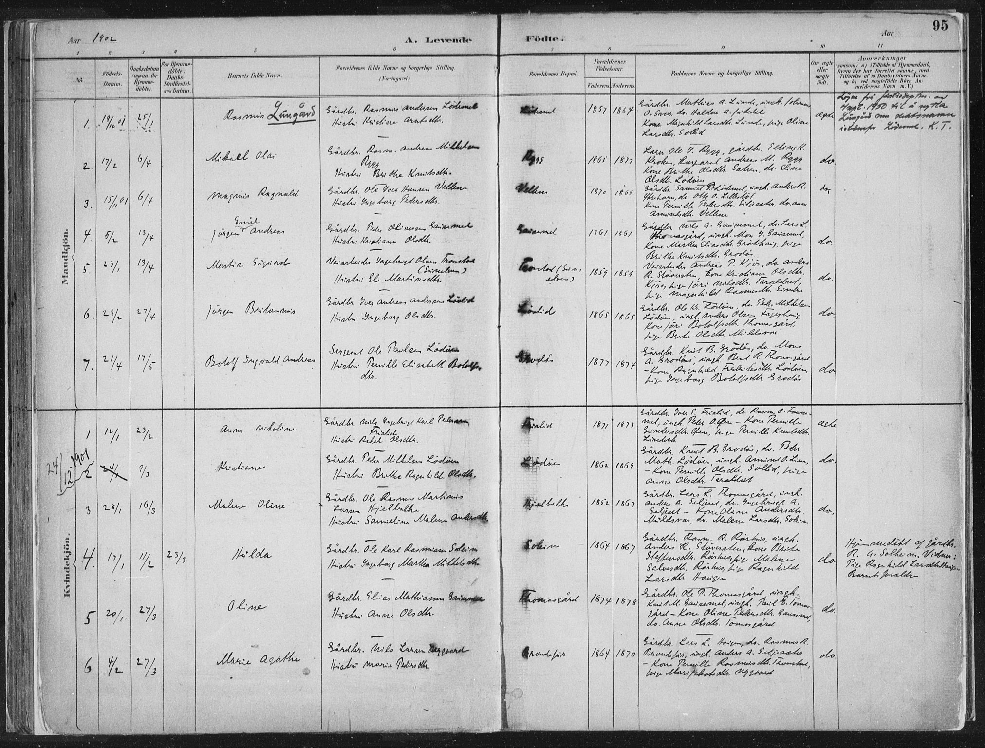 Hornindal sokneprestembete, SAB/A-82401/H/Haa/Haaa/L0003/0001: Parish register (official) no. A 3A, 1887-1917, p. 95