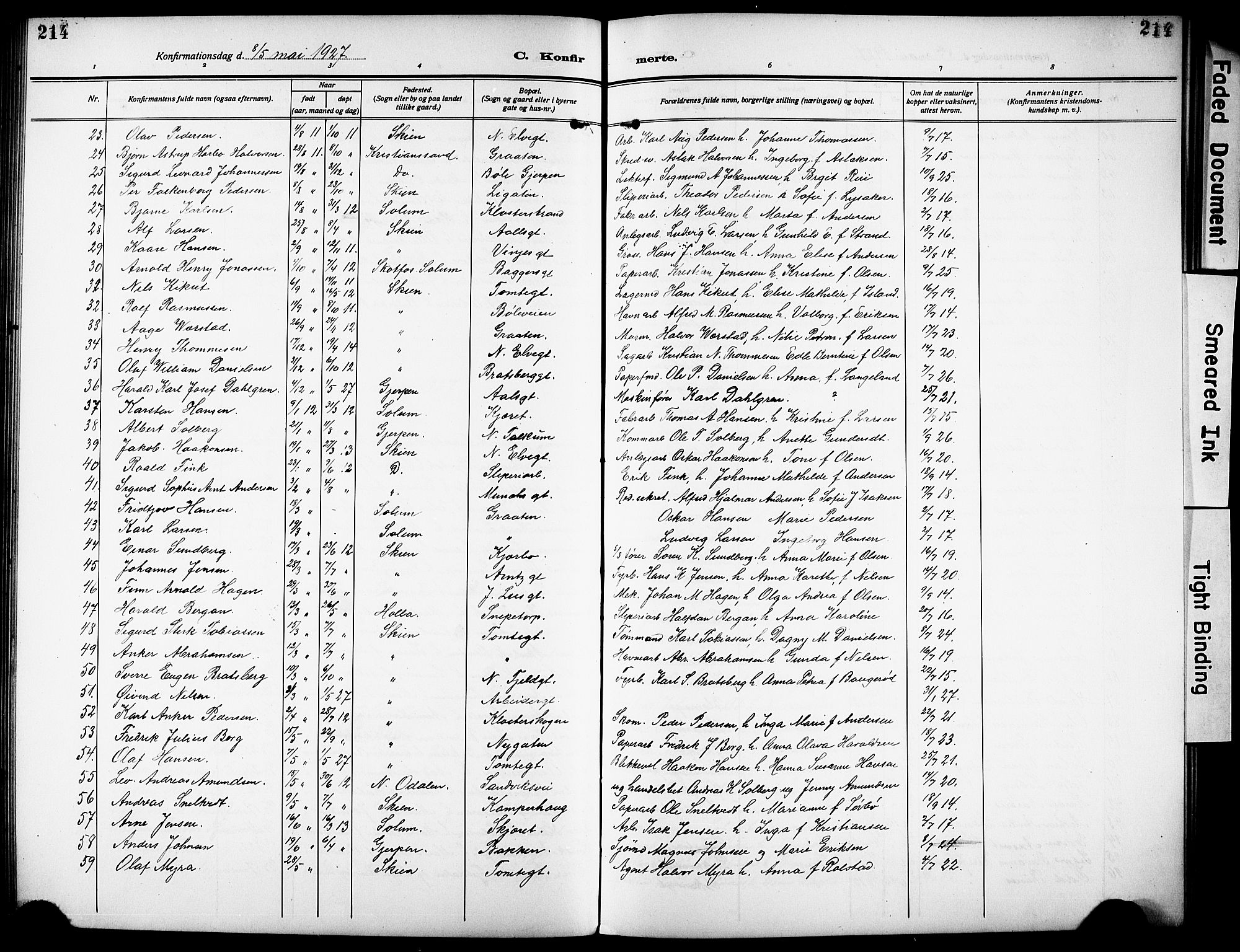Skien kirkebøker, SAKO/A-302/G/Ga/L0010: Parish register (copy) no. 10, 1920-1931, p. 214