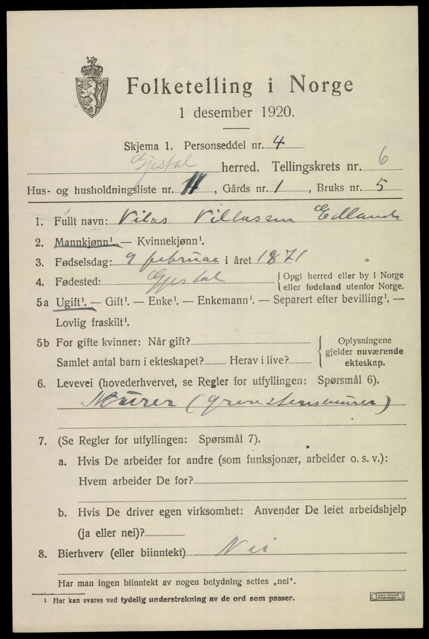 SAST, 1920 census for Gjesdal, 1920, p. 3570