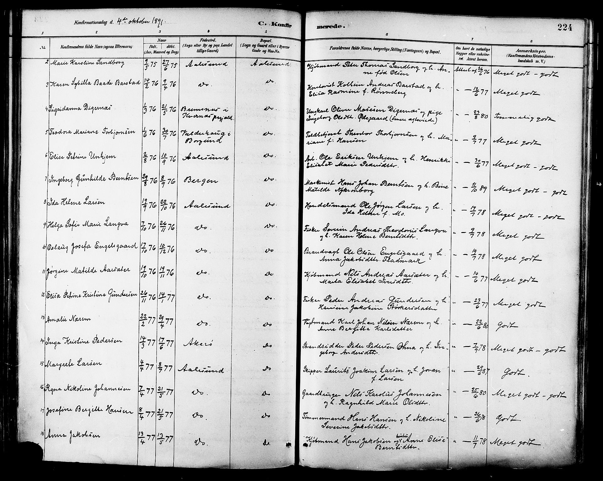 Ministerialprotokoller, klokkerbøker og fødselsregistre - Møre og Romsdal, AV/SAT-A-1454/529/L0455: Parish register (official) no. 529A05, 1885-1893, p. 224