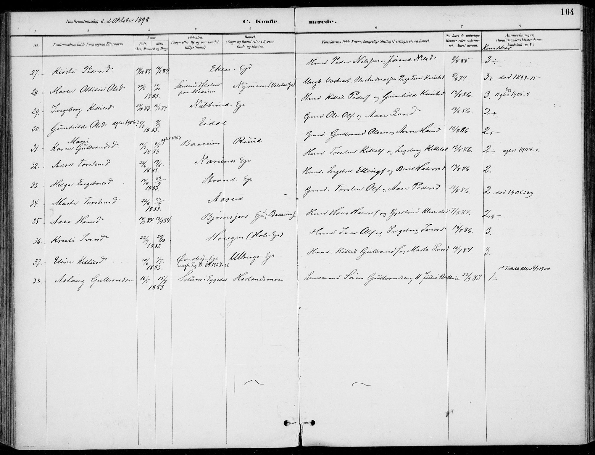 Sigdal kirkebøker, AV/SAKO-A-245/F/Fb/L0001: Parish register (official) no. II 1, 1888-1900, p. 164