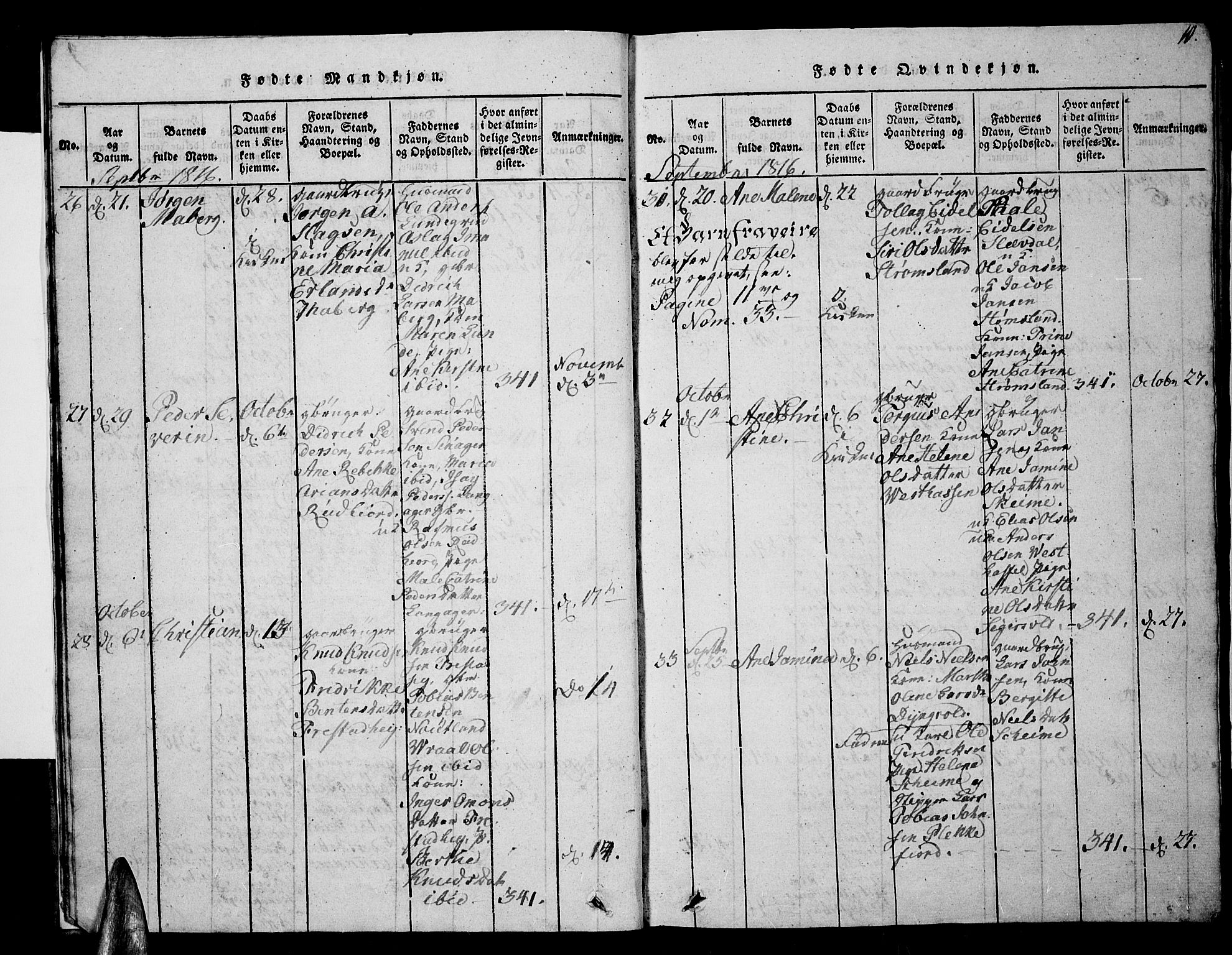 Lista sokneprestkontor, AV/SAK-1111-0027/F/Fb/L0001: Parish register (copy) no. B 1, 1816-1832, p. 10