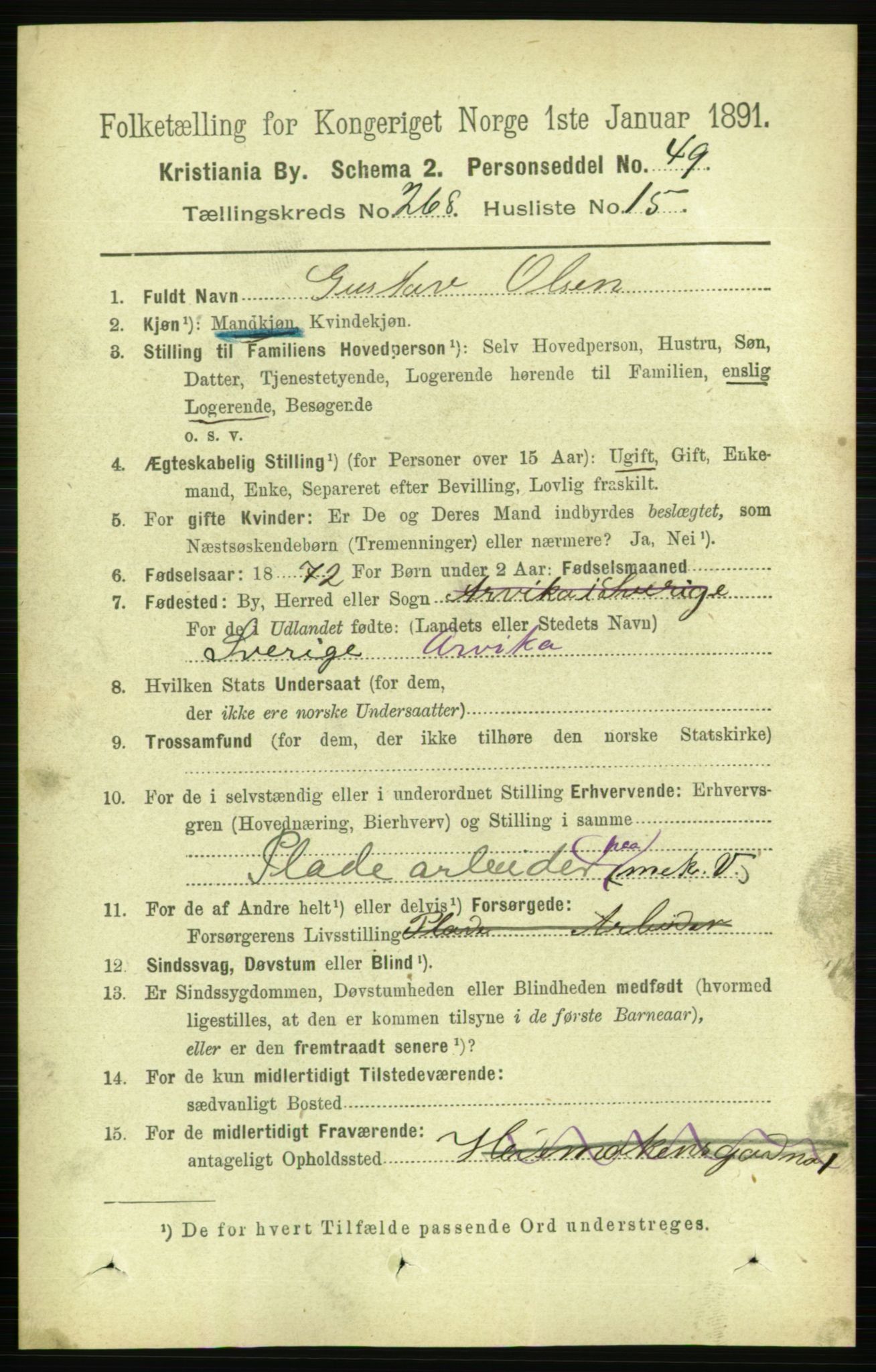 RA, 1891 census for 0301 Kristiania, 1891, p. 162442