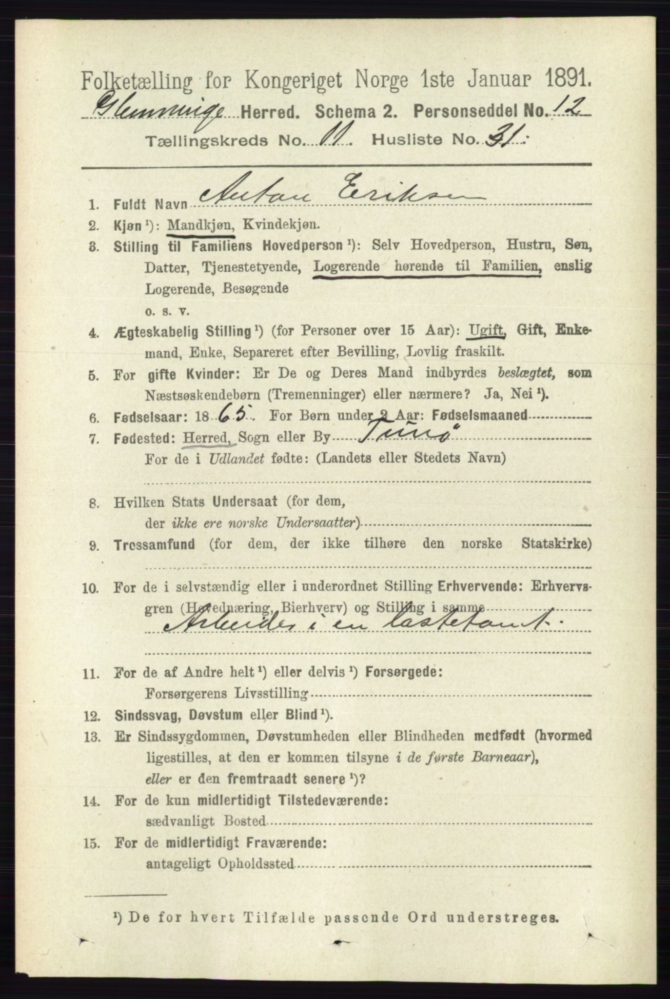 RA, 1891 census for 0132 Glemmen, 1891, p. 10774