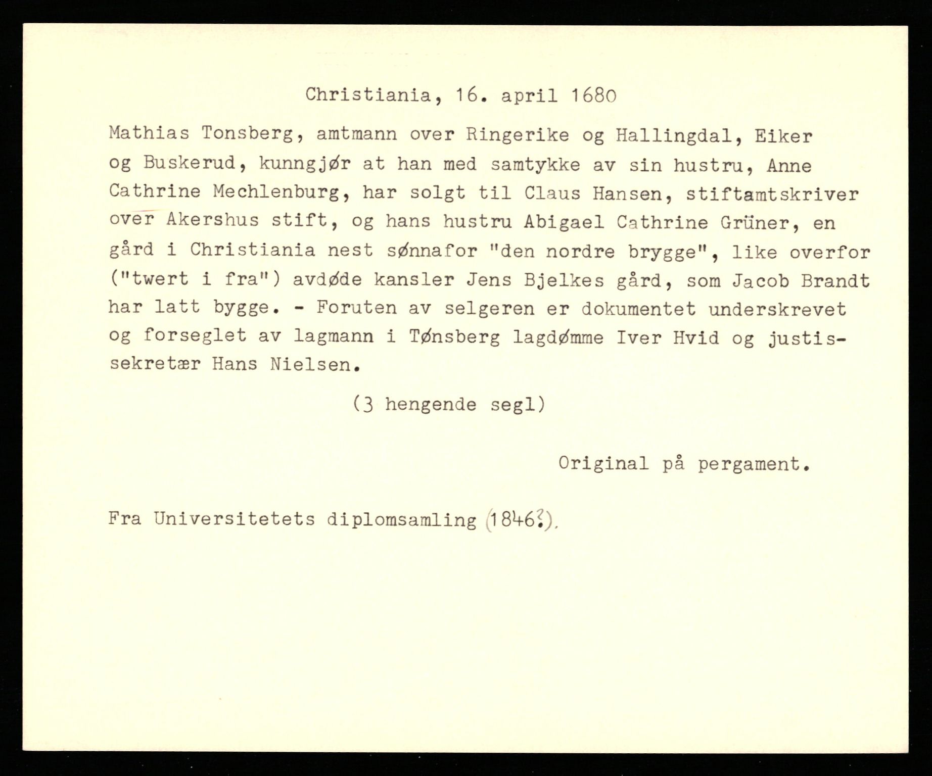 Riksarkivets diplomsamling, AV/RA-EA-5965/F35/F35c/L0011: Riksarkivets diplomer, pergament, 1672-1823, p. 13