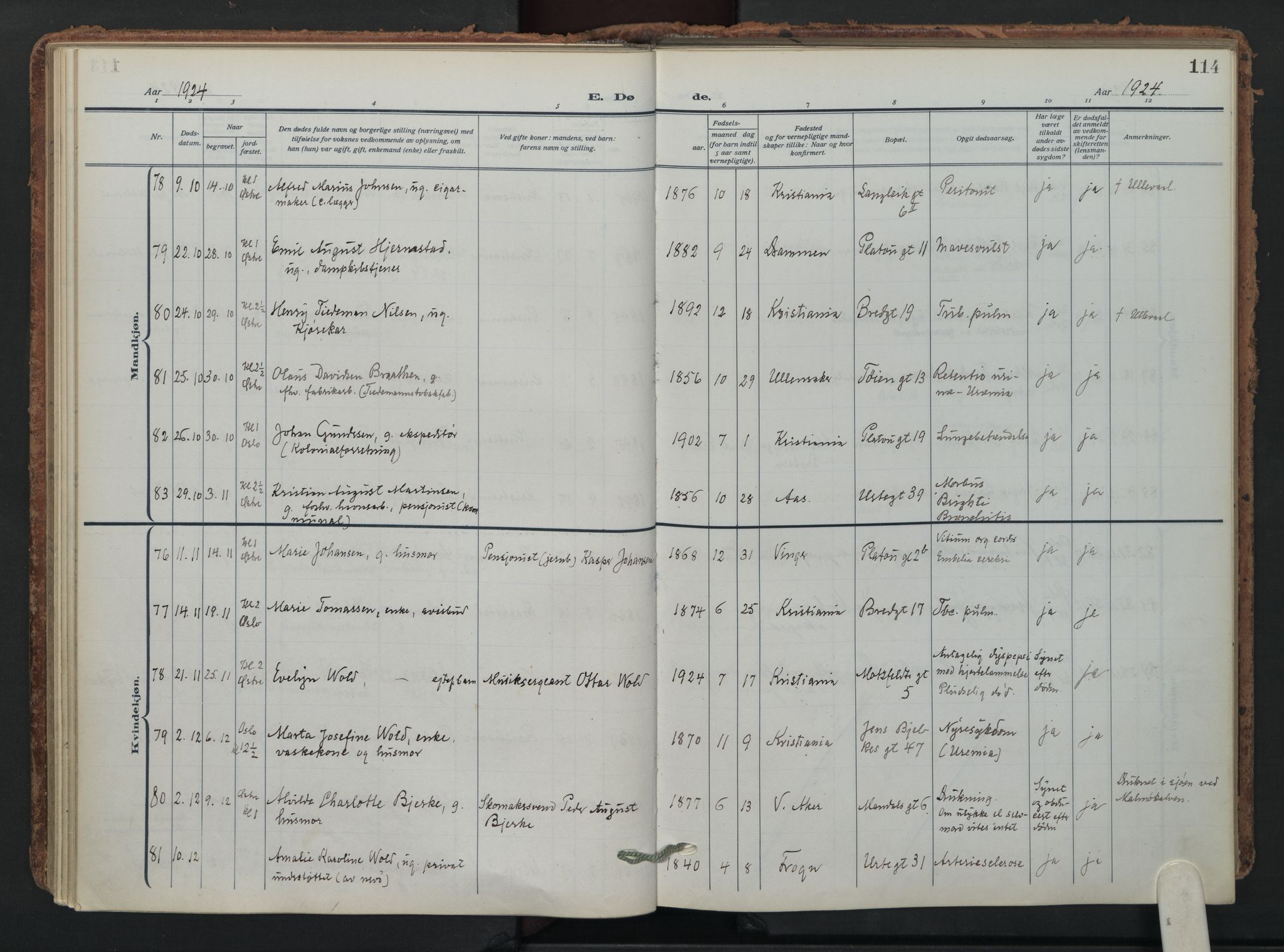 Grønland prestekontor Kirkebøker, AV/SAO-A-10848/F/Fa/L0019: Parish register (official) no. 19, 1918-1938, p. 114