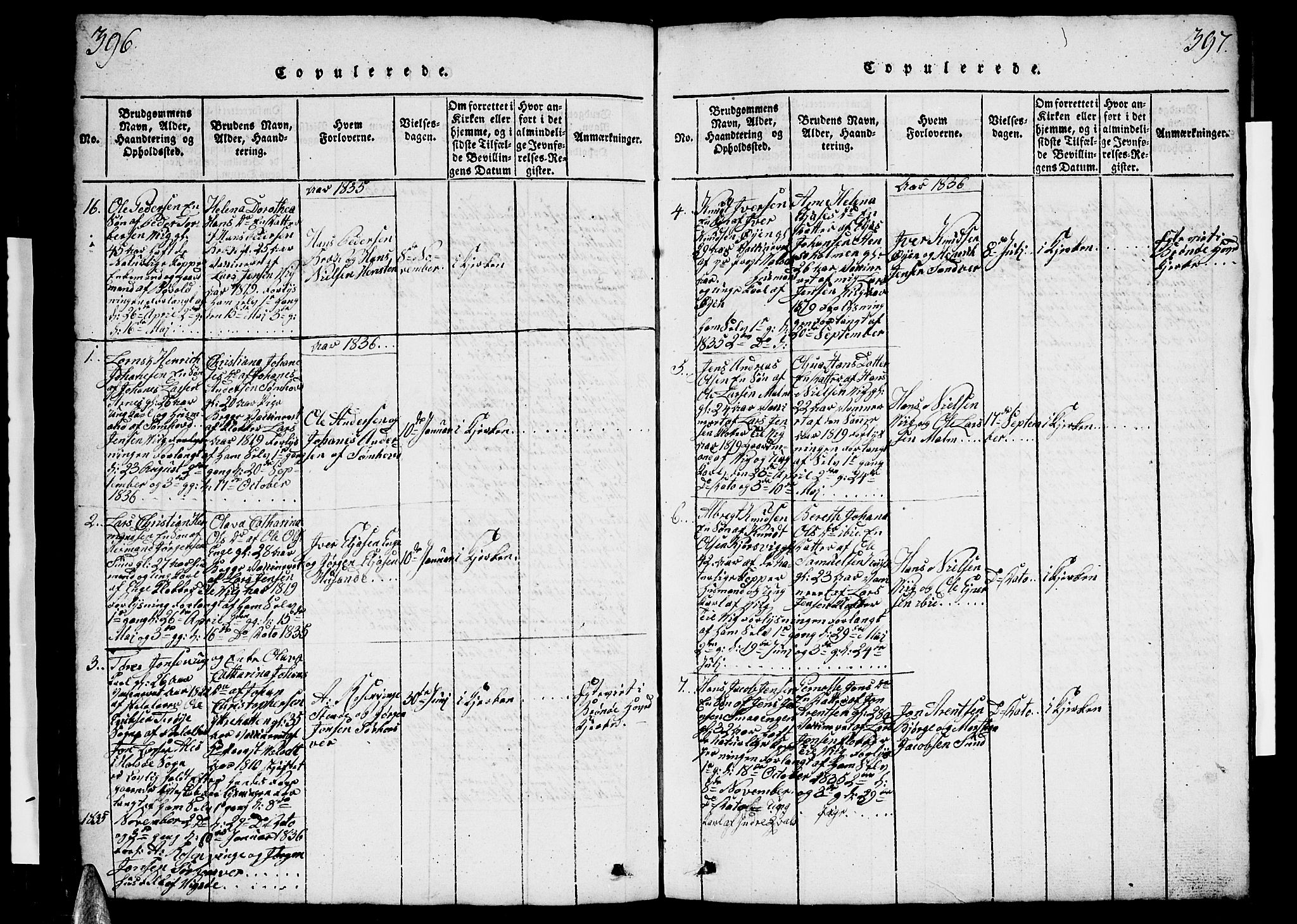 Ministerialprotokoller, klokkerbøker og fødselsregistre - Nordland, SAT/A-1459/812/L0186: Parish register (copy) no. 812C04, 1820-1849, p. 396-397