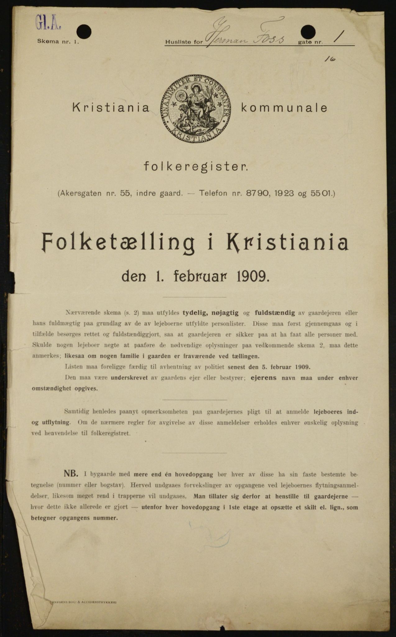 OBA, Municipal Census 1909 for Kristiania, 1909, p. 34974