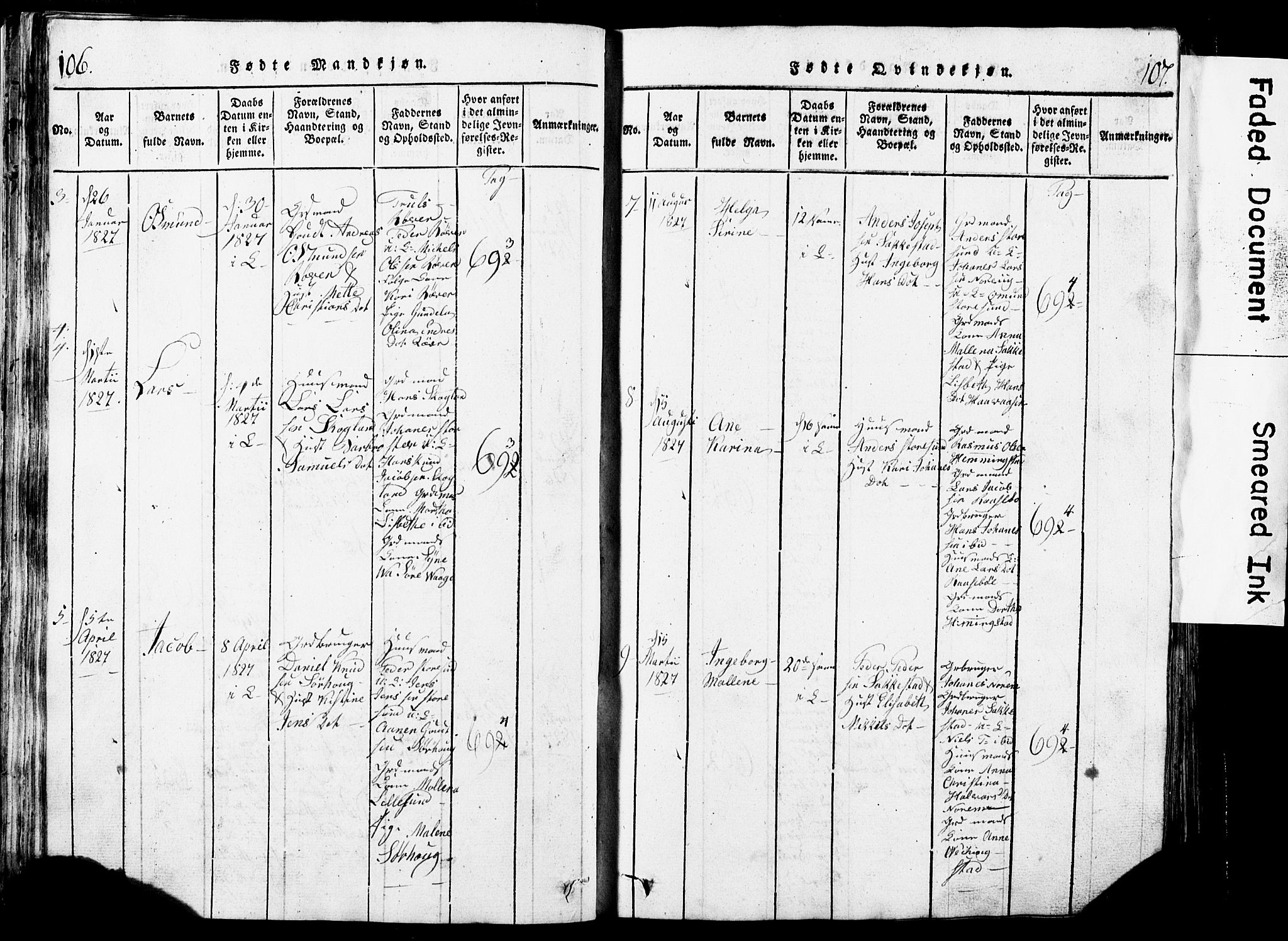 Torvastad sokneprestkontor, SAST/A -101857/H/Ha/Hab/L0002: Parish register (copy) no. B 2, 1817-1834, p. 106-107