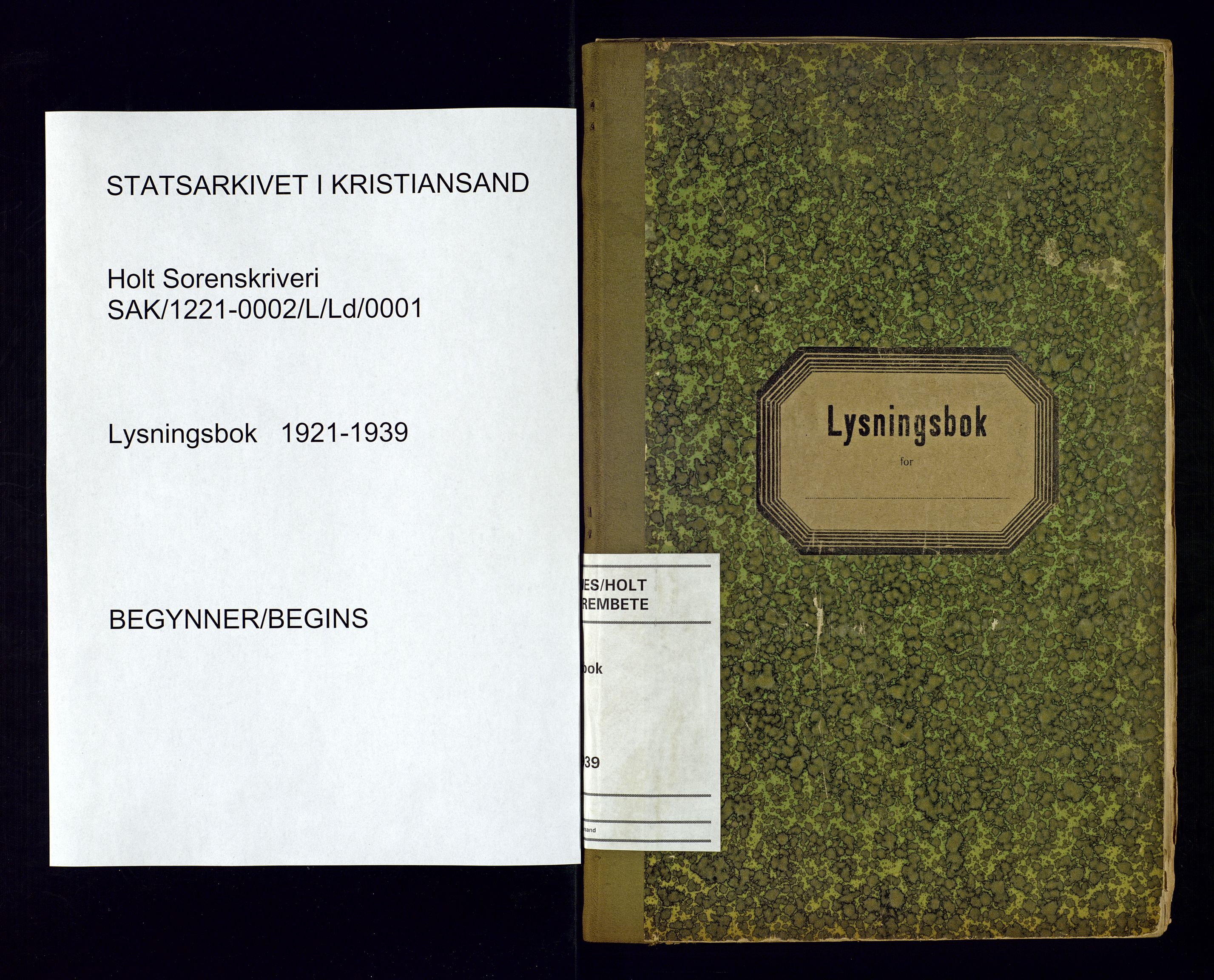 Holt sorenskriveri, AV/SAK-1221-0002/L/Ld/L0001: Lysingsbok nr. 1, 1921-1939