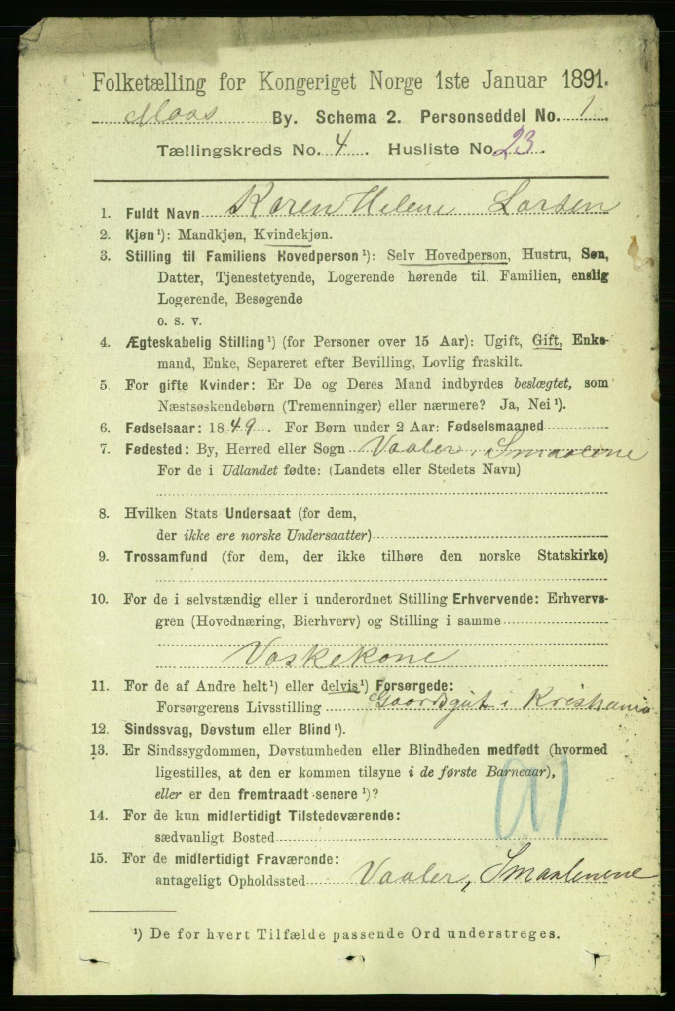 RA, 1891 census for 0104 Moss, 1891, p. 2999