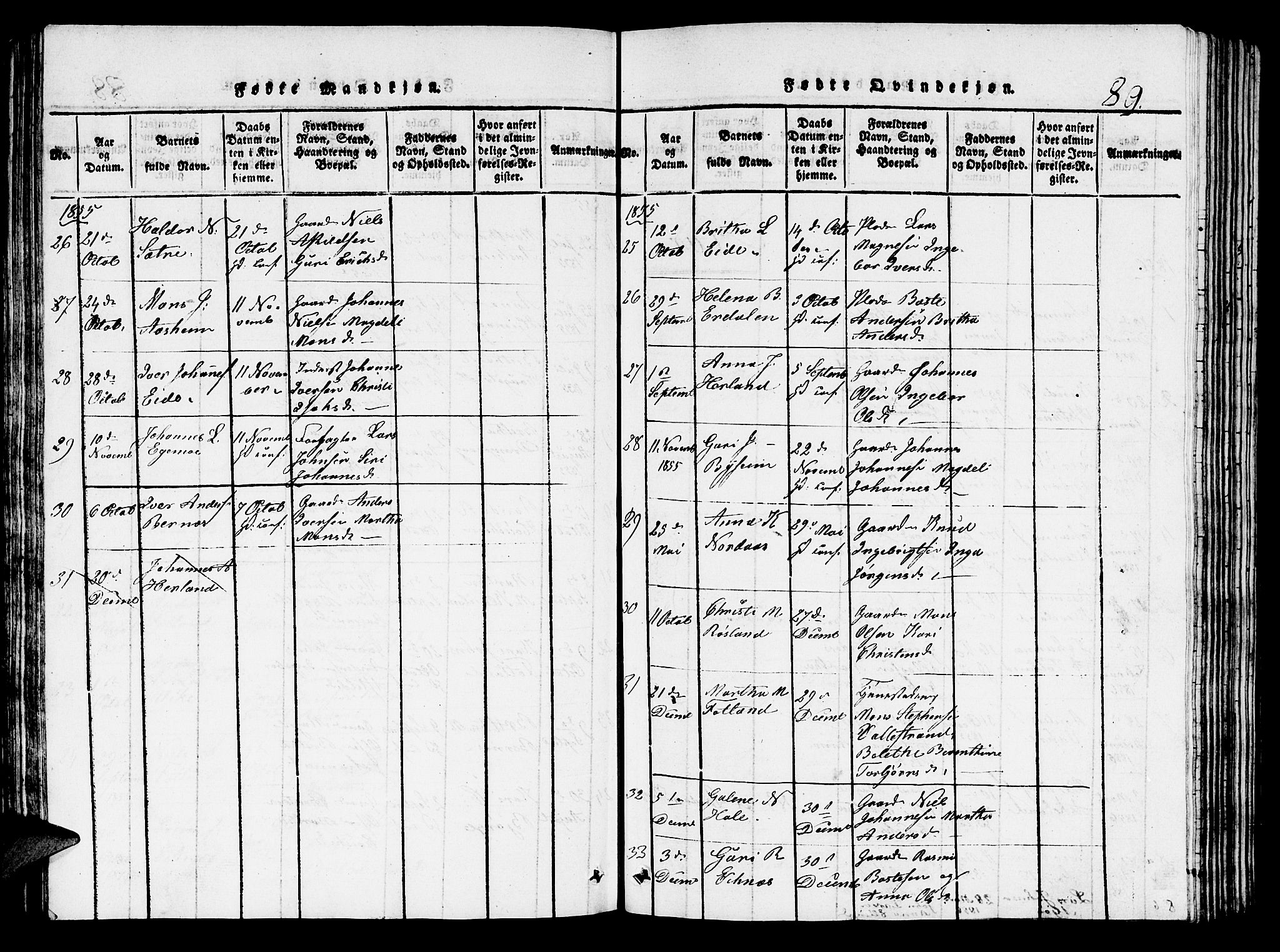 Hosanger sokneprestembete, AV/SAB-A-75801/H/Hab: Parish register (copy) no. A 1 /1, 1816-1856, p. 89