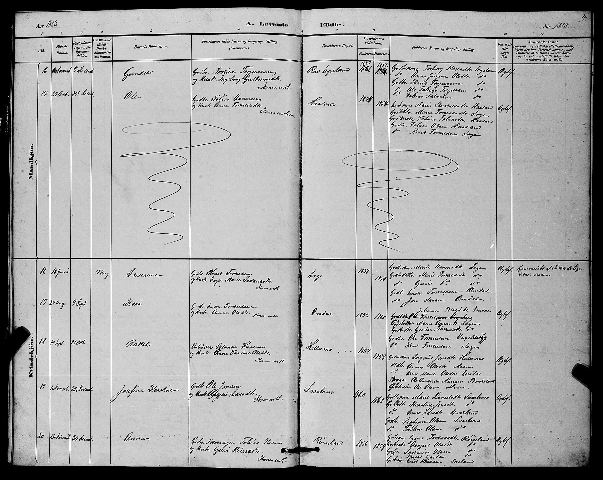 Hægebostad sokneprestkontor, AV/SAK-1111-0024/F/Fb/Fba/L0003: Parish register (copy) no. B 3, 1883-1896, p. 4