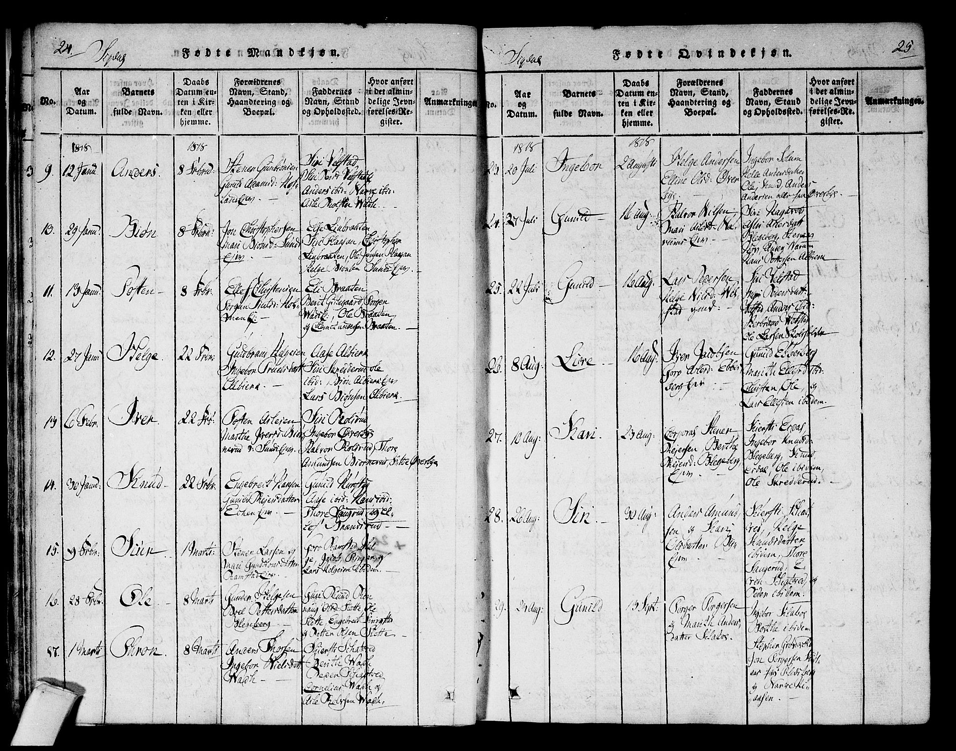 Sigdal kirkebøker, AV/SAKO-A-245/F/Fa/L0005: Parish register (official) no. I 5 /1, 1815-1829, p. 24-25