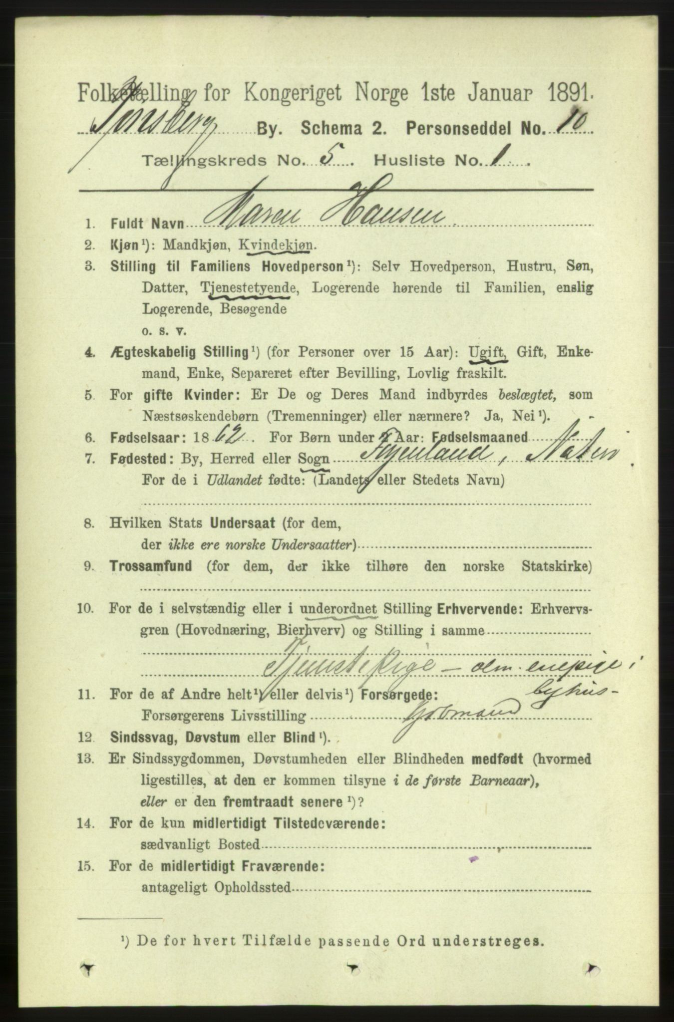 RA, 1891 census for 0705 Tønsberg, 1891, p. 2209