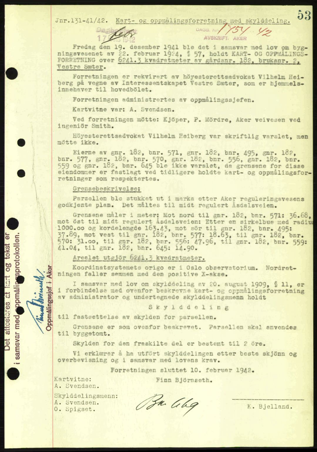 Aker herredsskriveri, AV/SAO-A-10896/G/Gb/Gba/Gbab/L0052: Mortgage book no. A175-176, 1941-1942, Diary no: : 1754/1942