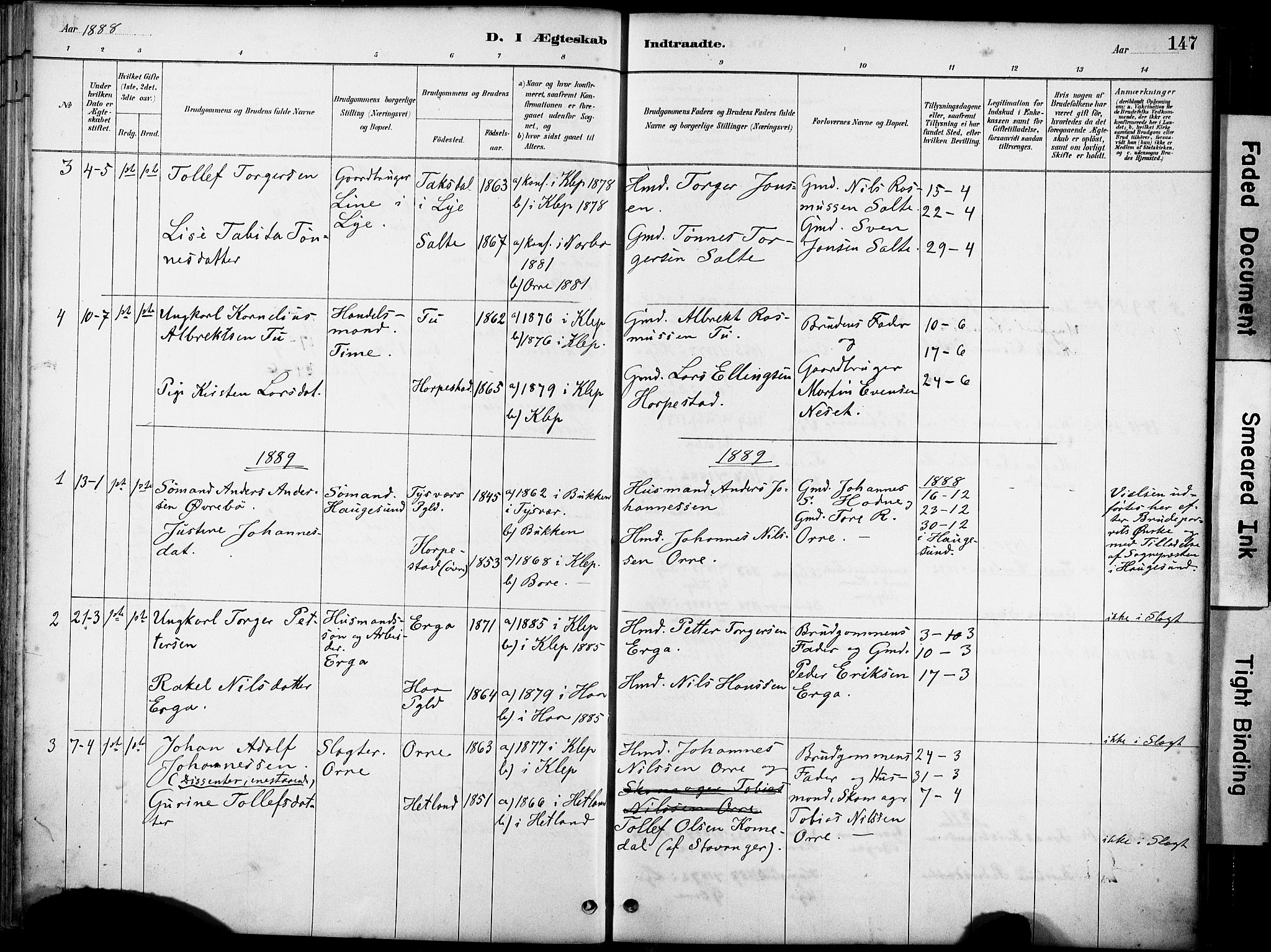 Klepp sokneprestkontor, AV/SAST-A-101803/001/3/30BA/L0007: Parish register (official) no. A 8, 1886-1912, p. 147