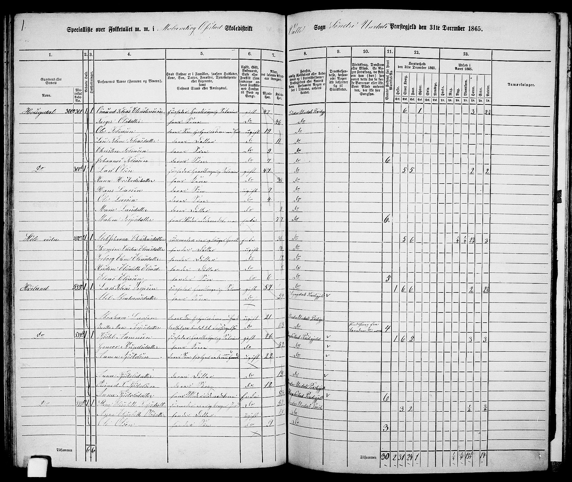 RA, 1865 census for Sør-Audnedal, 1865, p. 115