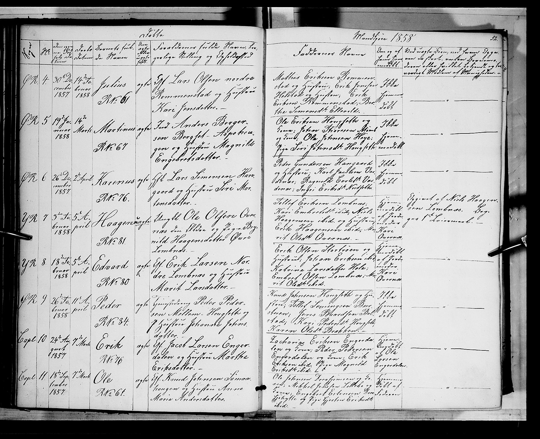 Rendalen prestekontor, AV/SAH-PREST-054/H/Ha/Haa/L0005: Parish register (official) no. 5, 1853-1866, p. 52