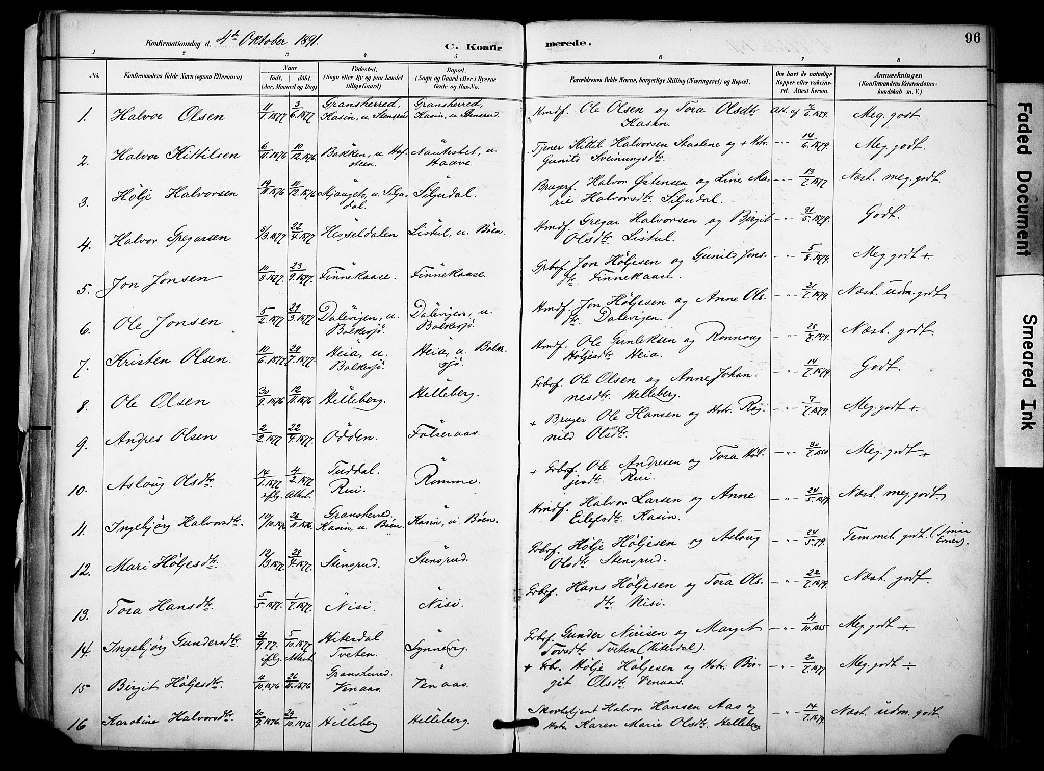 Gransherad kirkebøker, AV/SAKO-A-267/F/Fa/L0005: Parish register (official) no. I 5, 1887-1916, p. 96