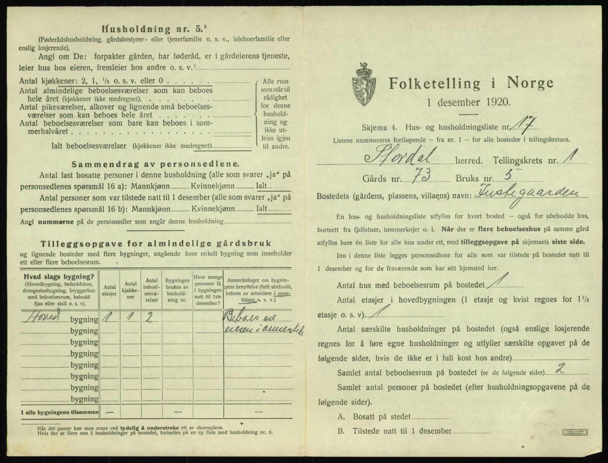 SAT, 1920 census for Stordal, 1920, p. 68