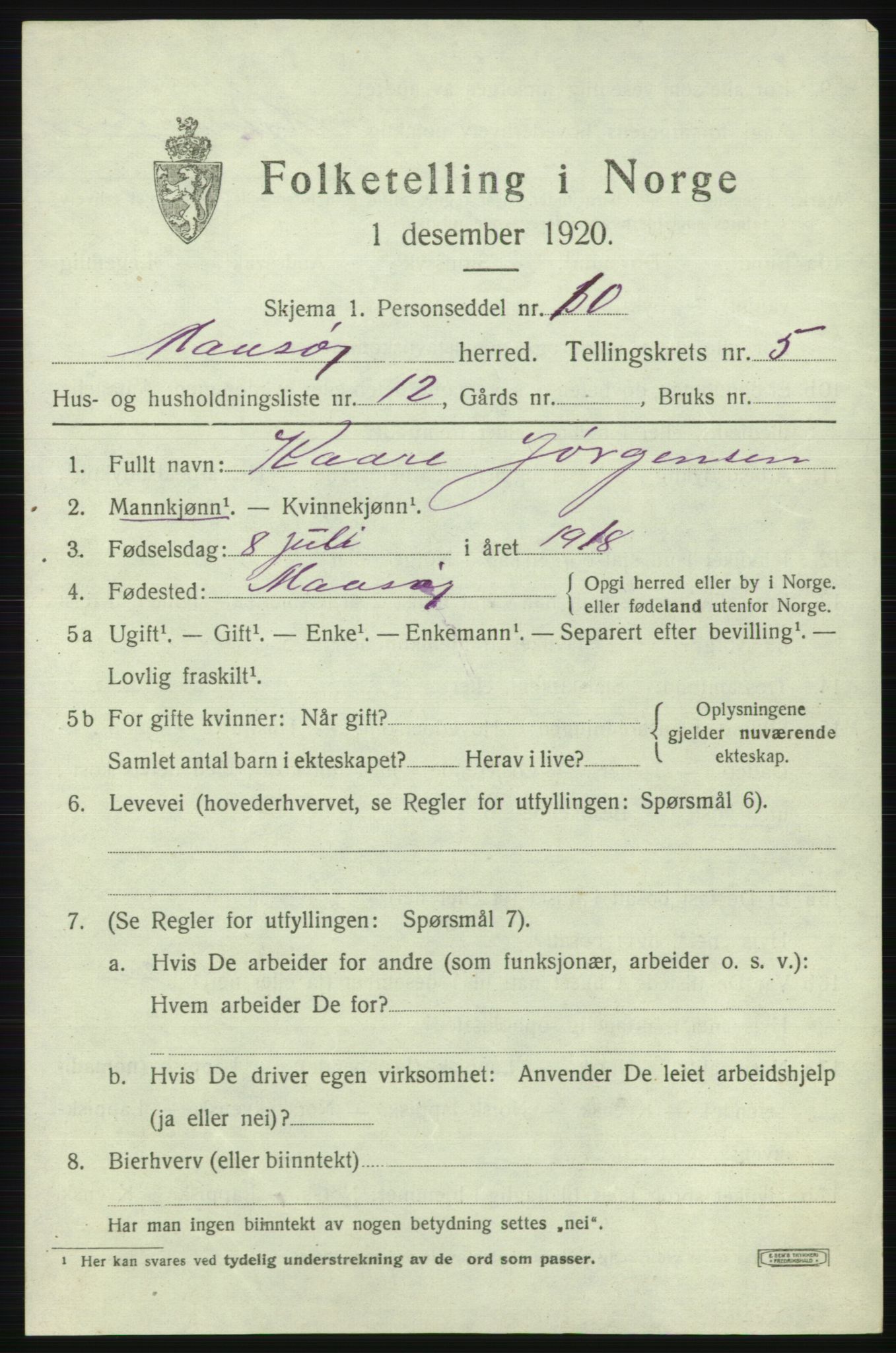 SATØ, 1920 census for Måsøy, 1920, p. 2596