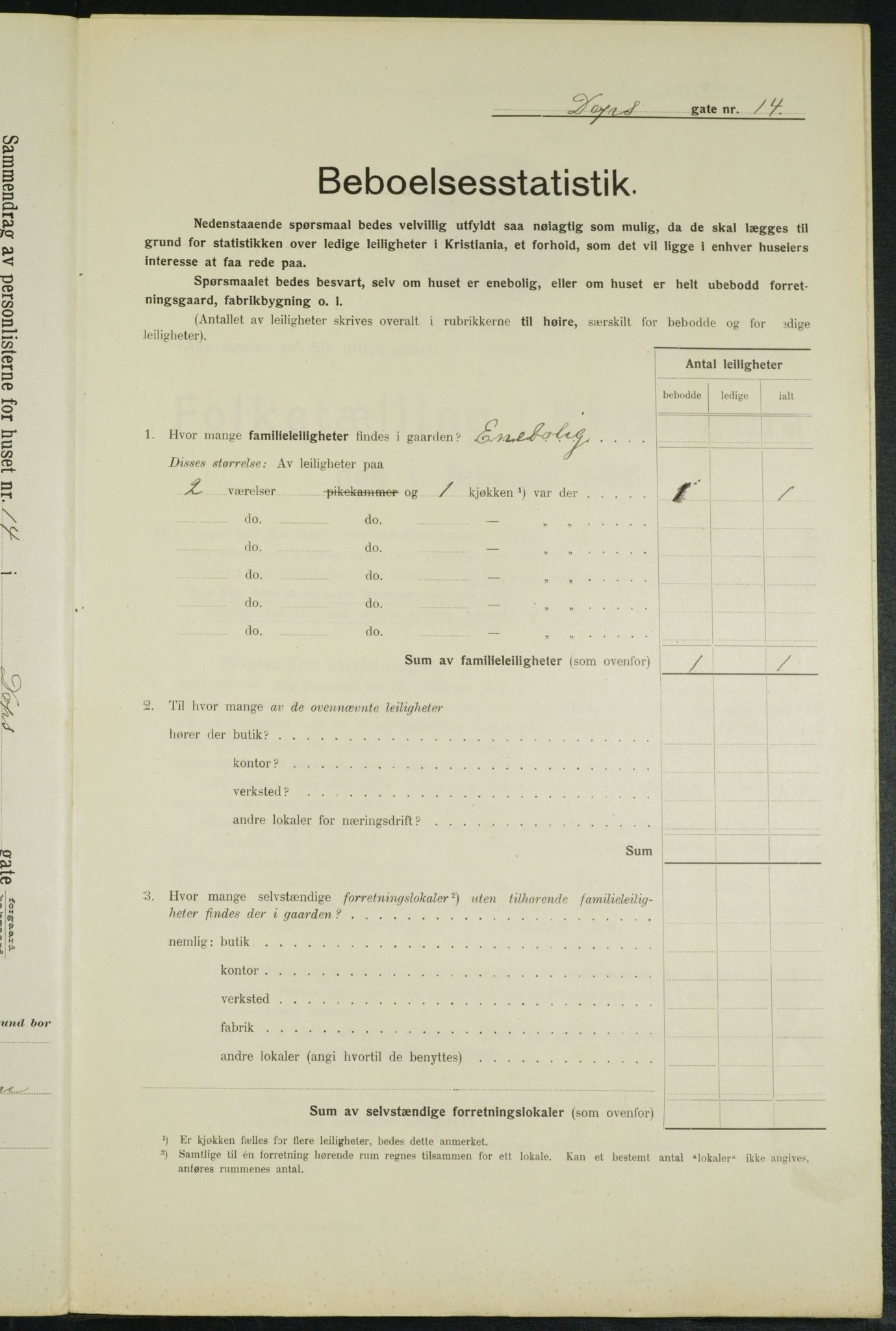 OBA, Municipal Census 1914 for Kristiania, 1914, p. 16166