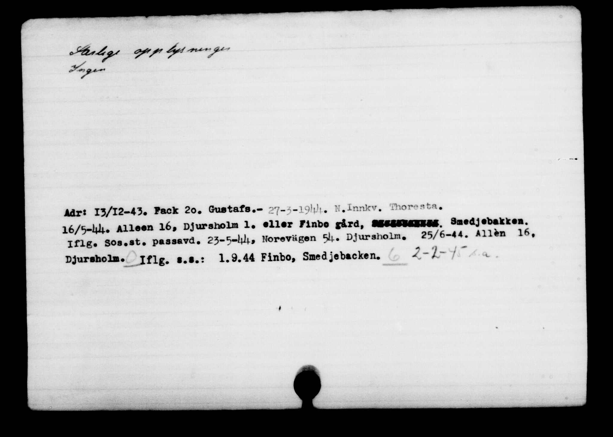 Utenriksstasjonene, Legasjonen i Stockholm, Flyktningkontoret, AV/RA-S-6753/V/Va/L0001: Kjesäterkartoteket, flyktninger med registreringsnr. 1-1000, 1940-1945, p. 1188
