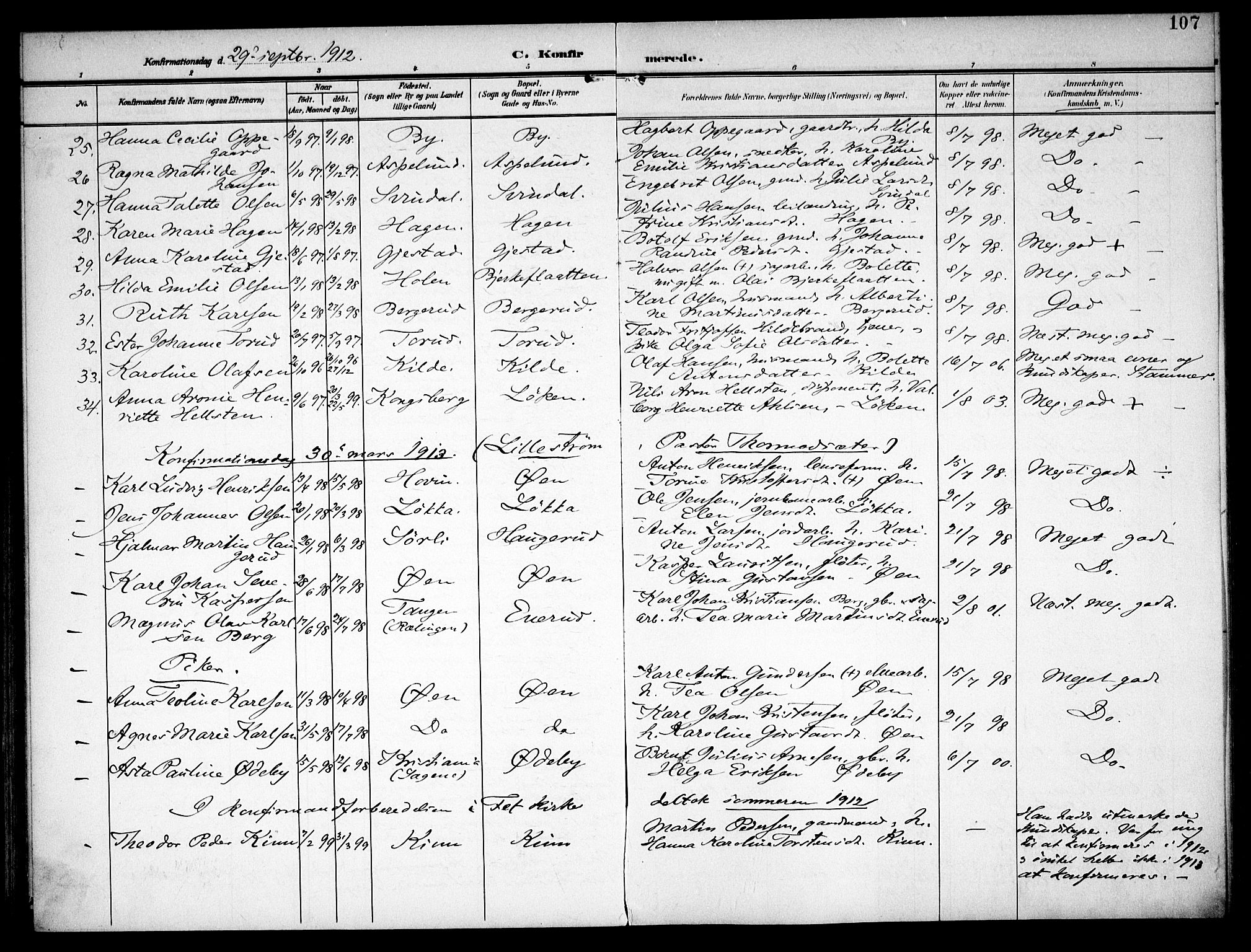 Fet prestekontor Kirkebøker, SAO/A-10370a/F/Fa/L0016: Parish register (official) no. I 16, 1905-1914, p. 107