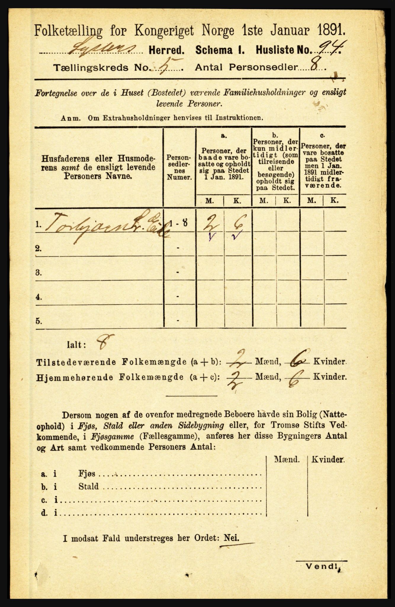 RA, 1891 census for 1426 Luster, 1891, p. 1581