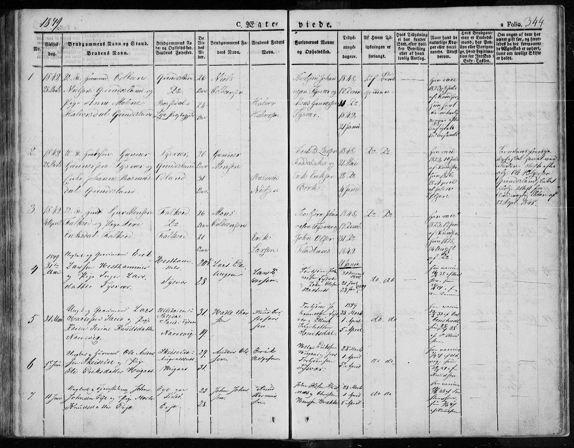 Tysvær sokneprestkontor, SAST/A -101864/H/Ha/Haa/L0001: Parish register (official) no. A 1.1, 1831-1856, p. 344