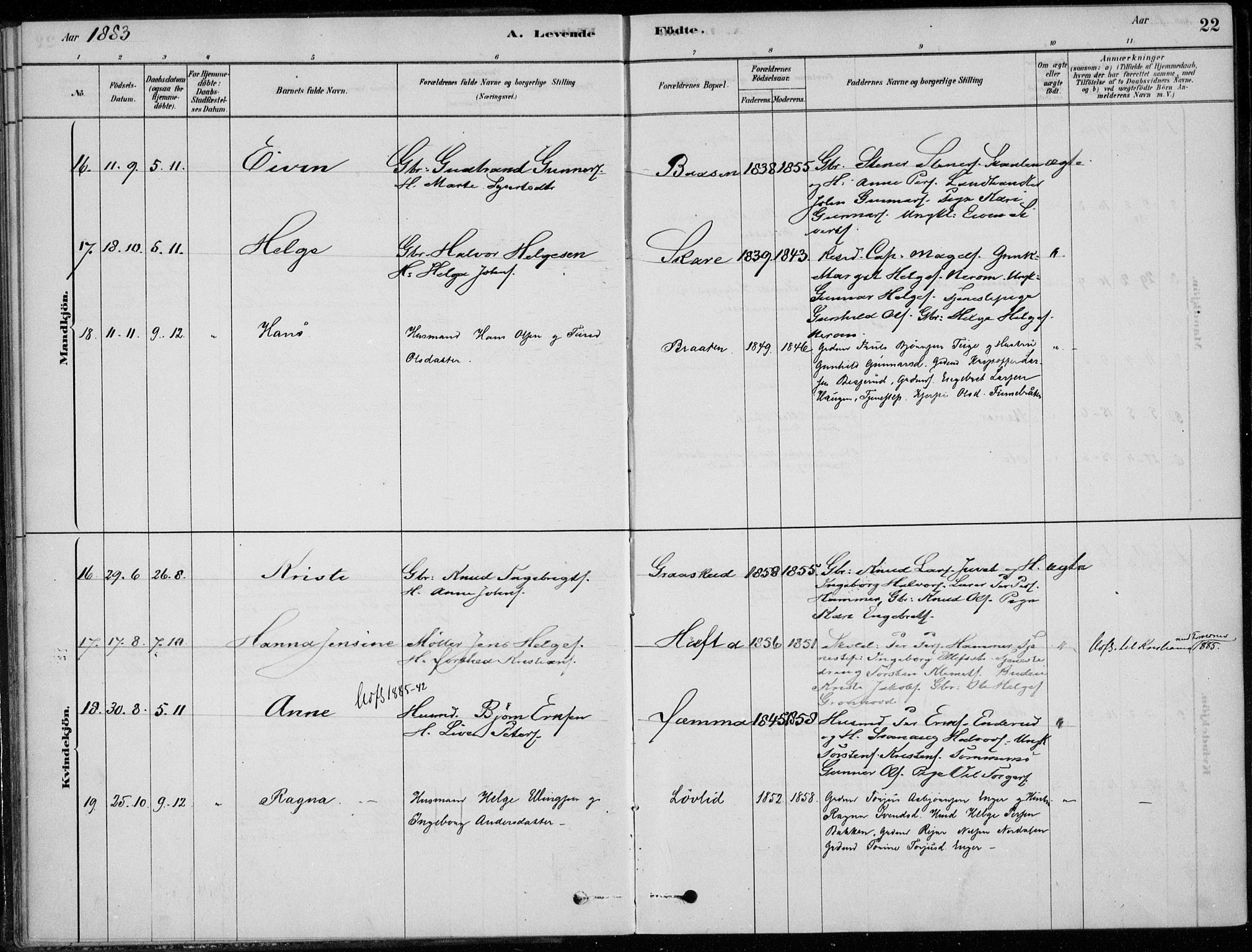 Sigdal kirkebøker, AV/SAKO-A-245/F/Fc/L0001: Parish register (official) no. III 1, 1879-1893, p. 22