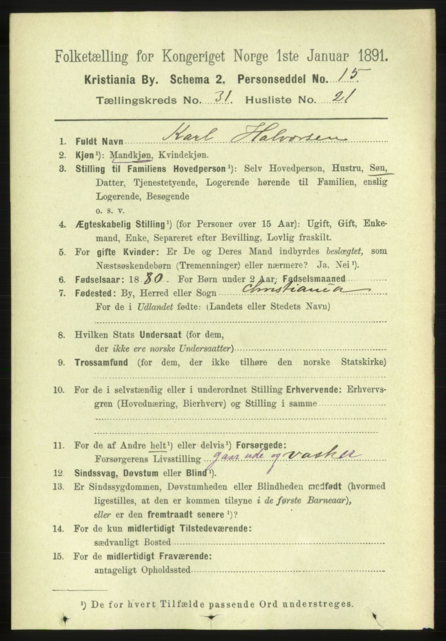 RA, 1891 census for 0301 Kristiania, 1891, p. 16600