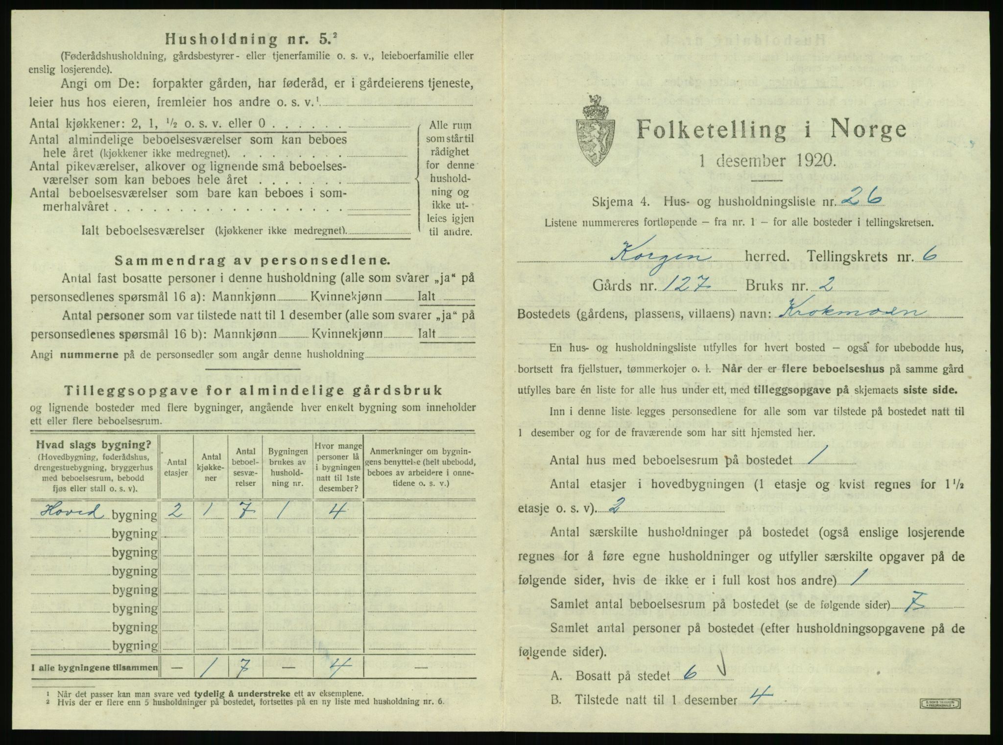 SAT, 1920 census for Korgen, 1920, p. 414