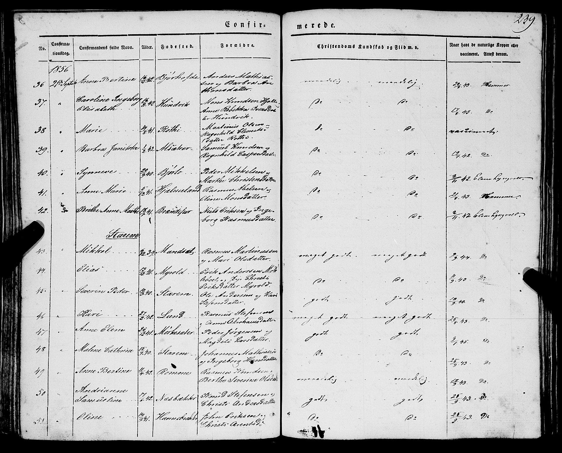 Eid sokneprestembete, SAB/A-82301/H/Haa/Haaa/L0007: Parish register (official) no. A 7, 1844-1858, p. 239