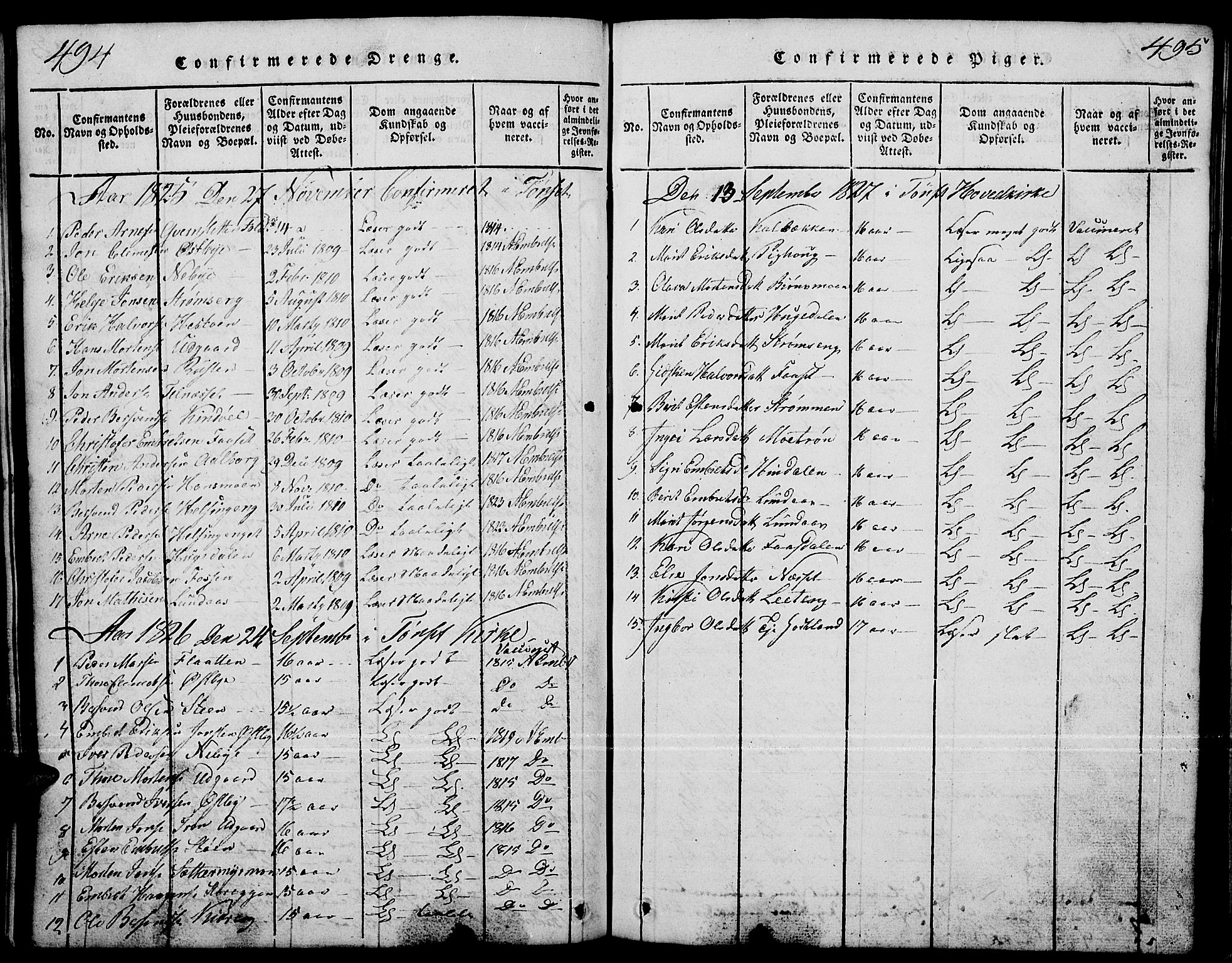 Tynset prestekontor, SAH/PREST-058/H/Ha/Hab/L0001: Parish register (copy) no. 1, 1814-1859, p. 494-495