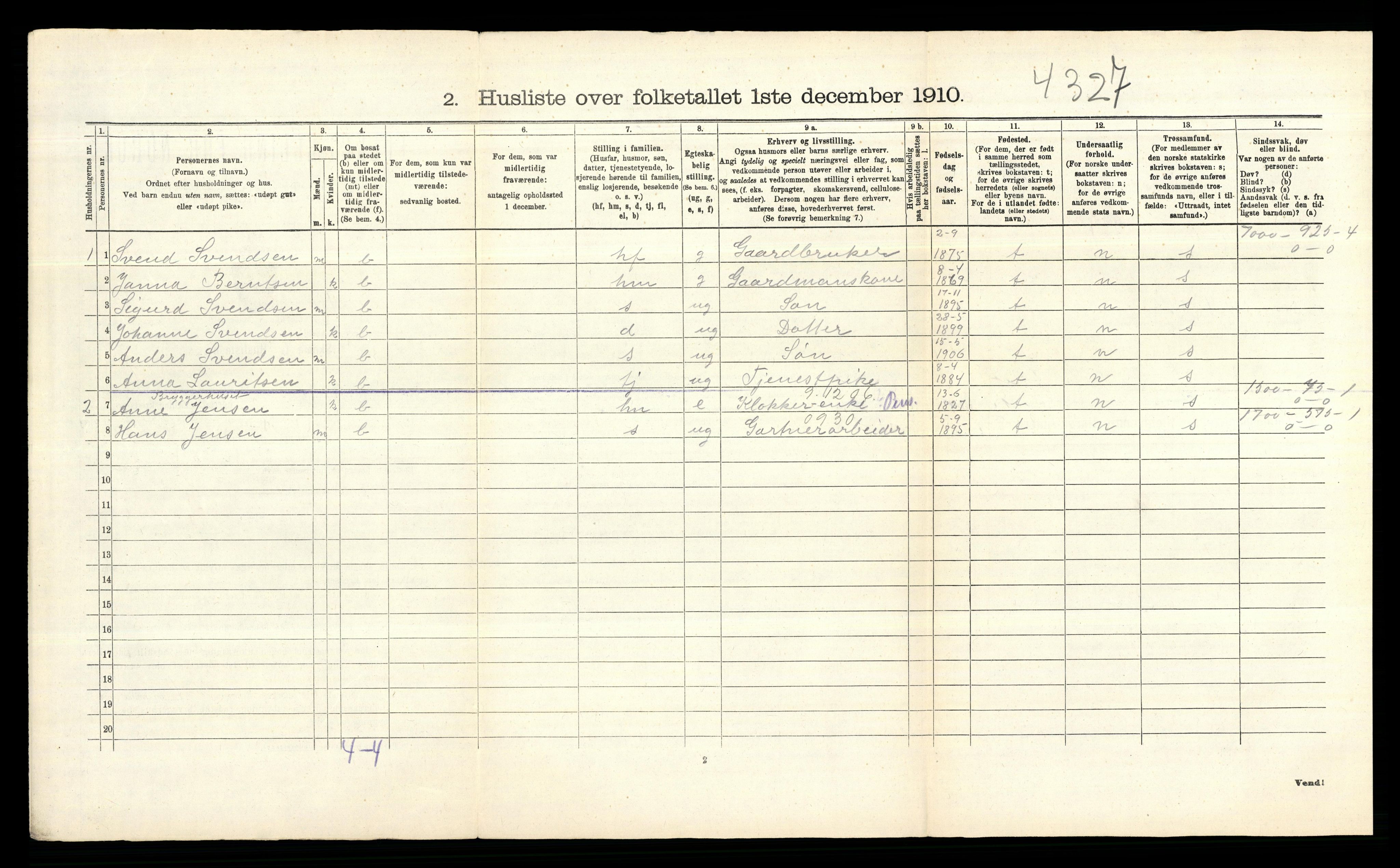 RA, 1910 census for Vestby, 1910, p. 548