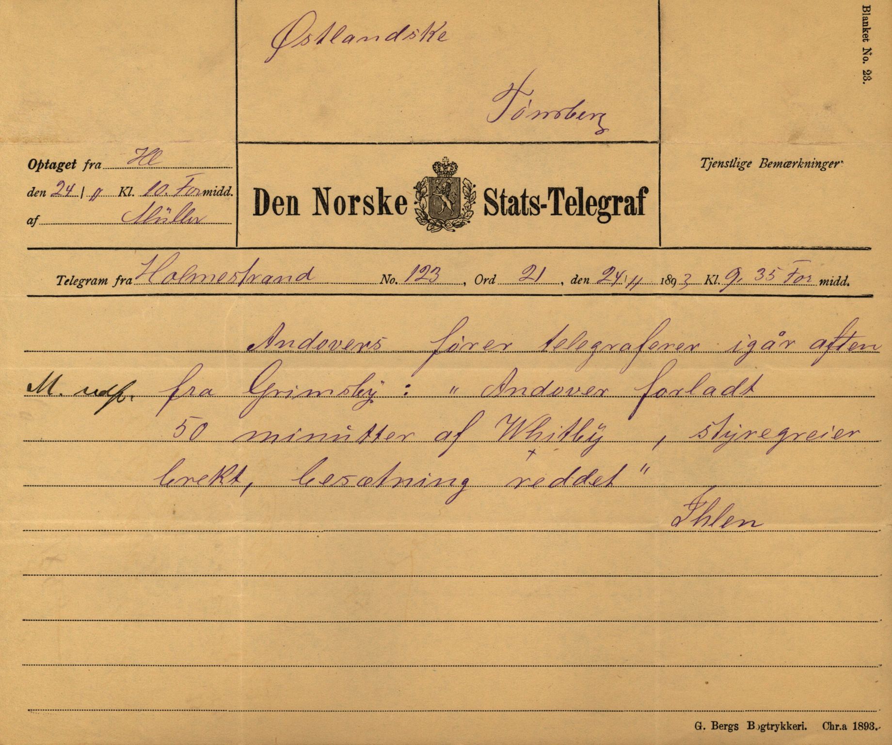 Pa 63 - Østlandske skibsassuranceforening, VEMU/A-1079/G/Ga/L0030/0001: Havaridokumenter / Leif, Korsvei, Margret, Mangerton, Mathilde, Island, Andover, 1893, p. 237