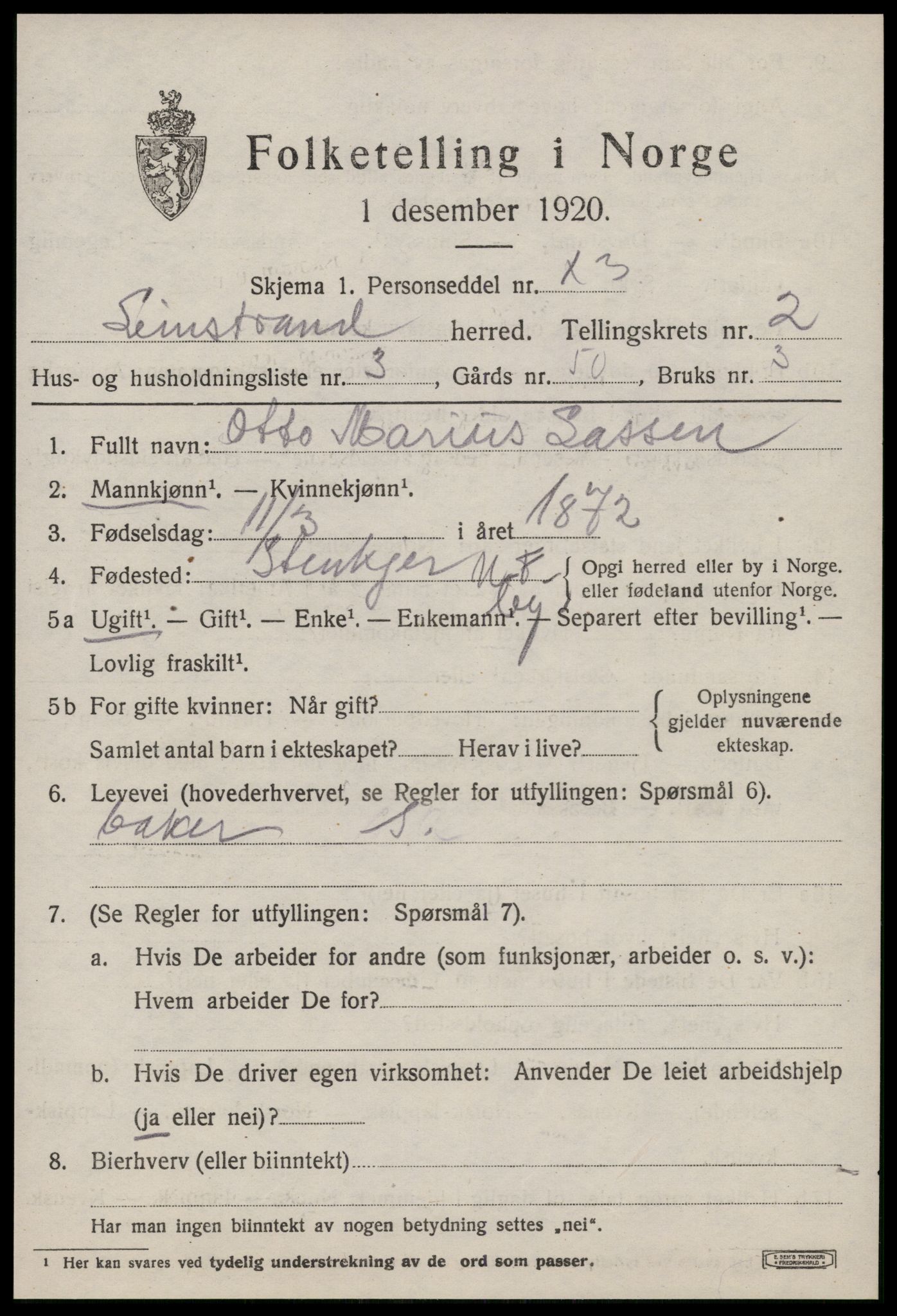 SAT, 1920 census for Leinstrand, 1920, p. 1571