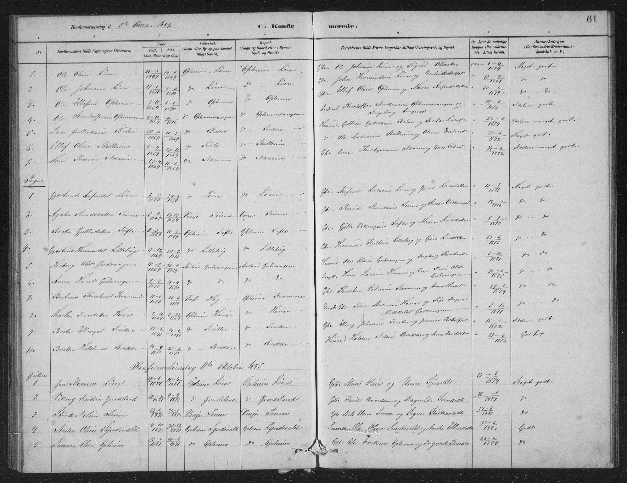 Vossestrand Sokneprestembete, SAB/A-79101/H/Hab: Parish register (copy) no. A 2, 1880-1902, p. 61