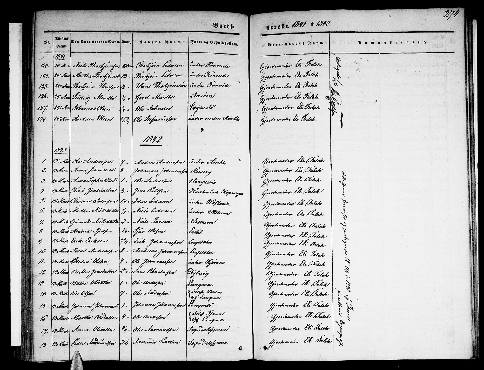 Sogndal sokneprestembete, SAB/A-81301/H/Haa/Haaa/L0011: Parish register (official) no. A 11, 1839-1847, p. 274