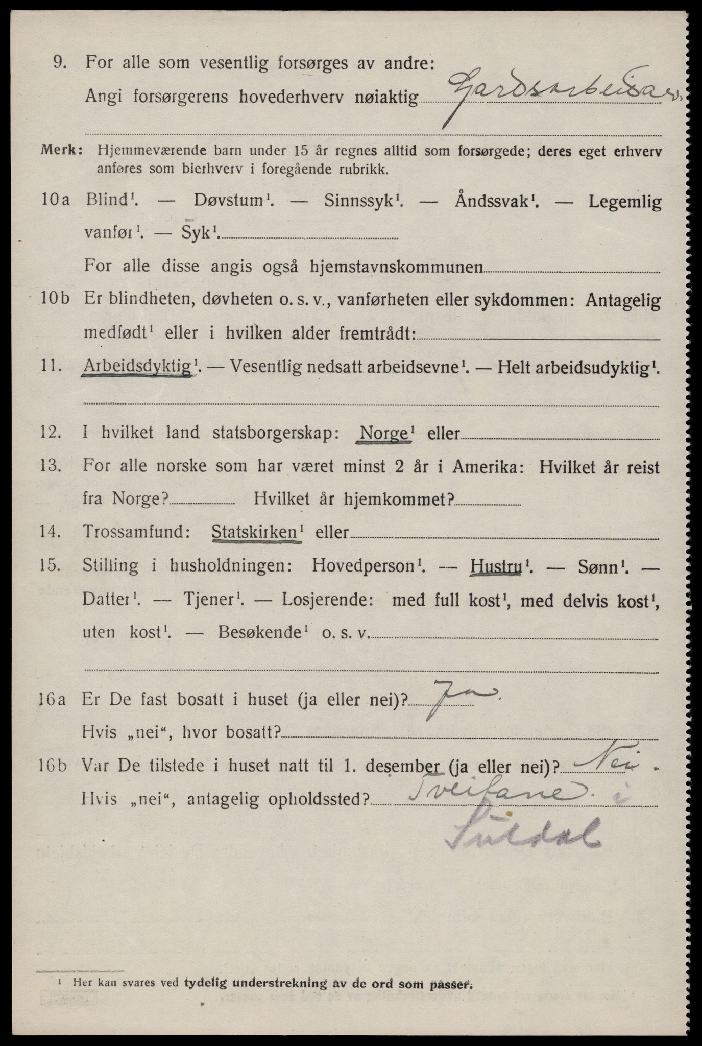 SAST, 1920 census for Suldal, 1920, p. 3229