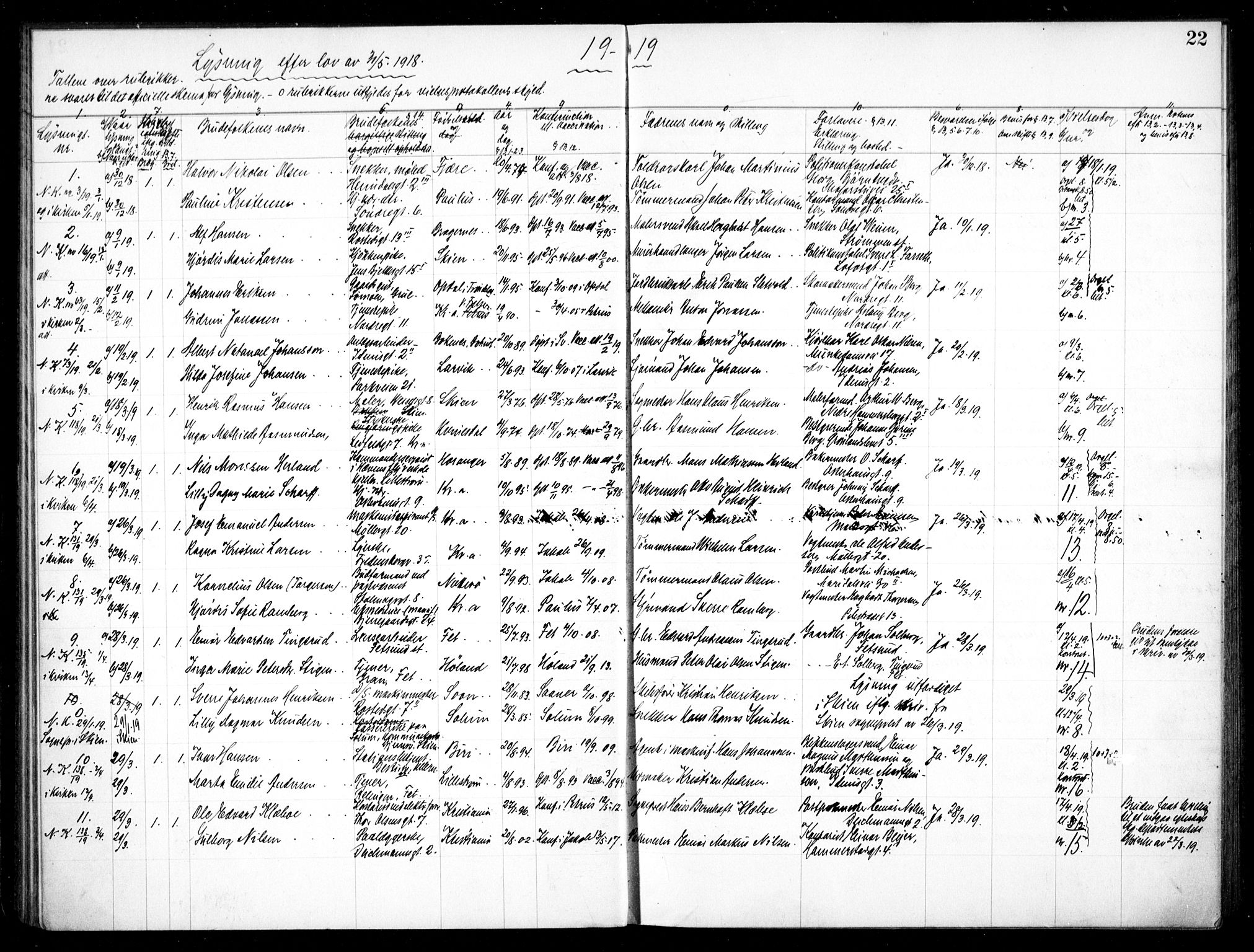 Jakob prestekontor Kirkebøker, SAO/A-10850/H/Ha/L0001: Banns register no. 1, 1917-1938, p. 22