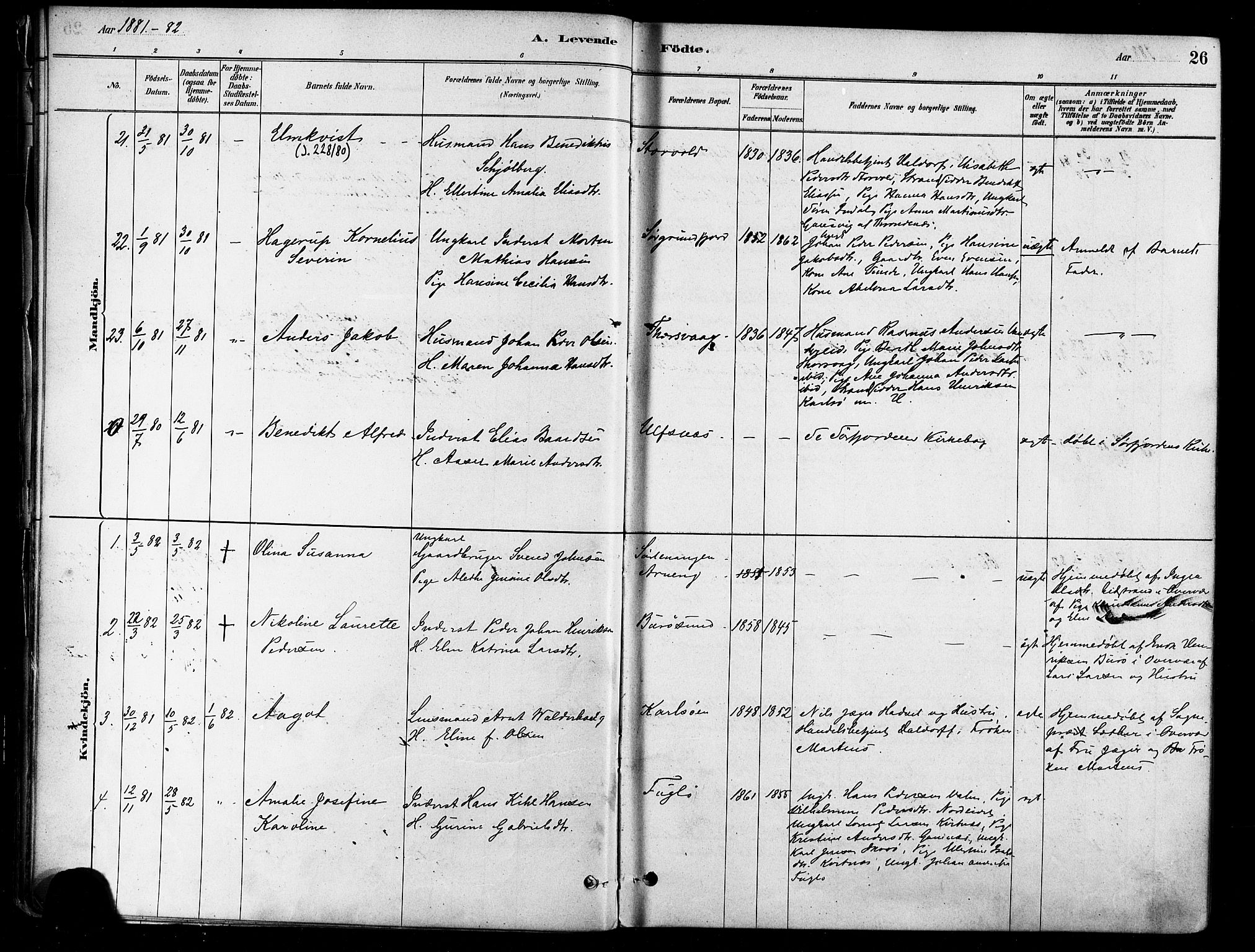 Karlsøy sokneprestembete, AV/SATØ-S-1299/H/Ha/Haa/L0006kirke: Parish register (official) no. 6, 1879-1890, p. 26