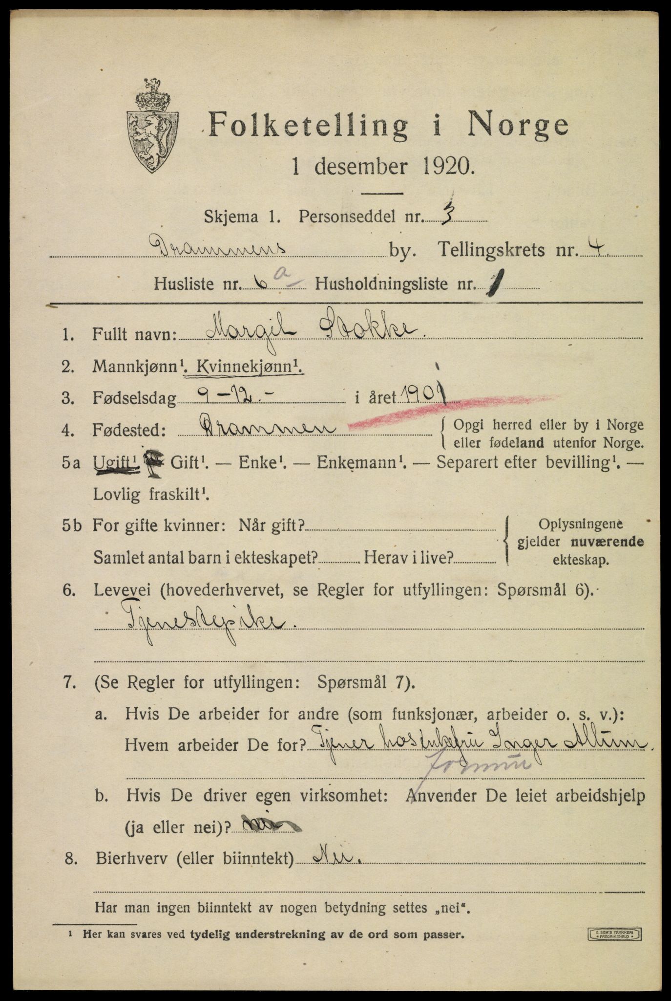 SAKO, 1920 census for Drammen, 1920, p. 32943